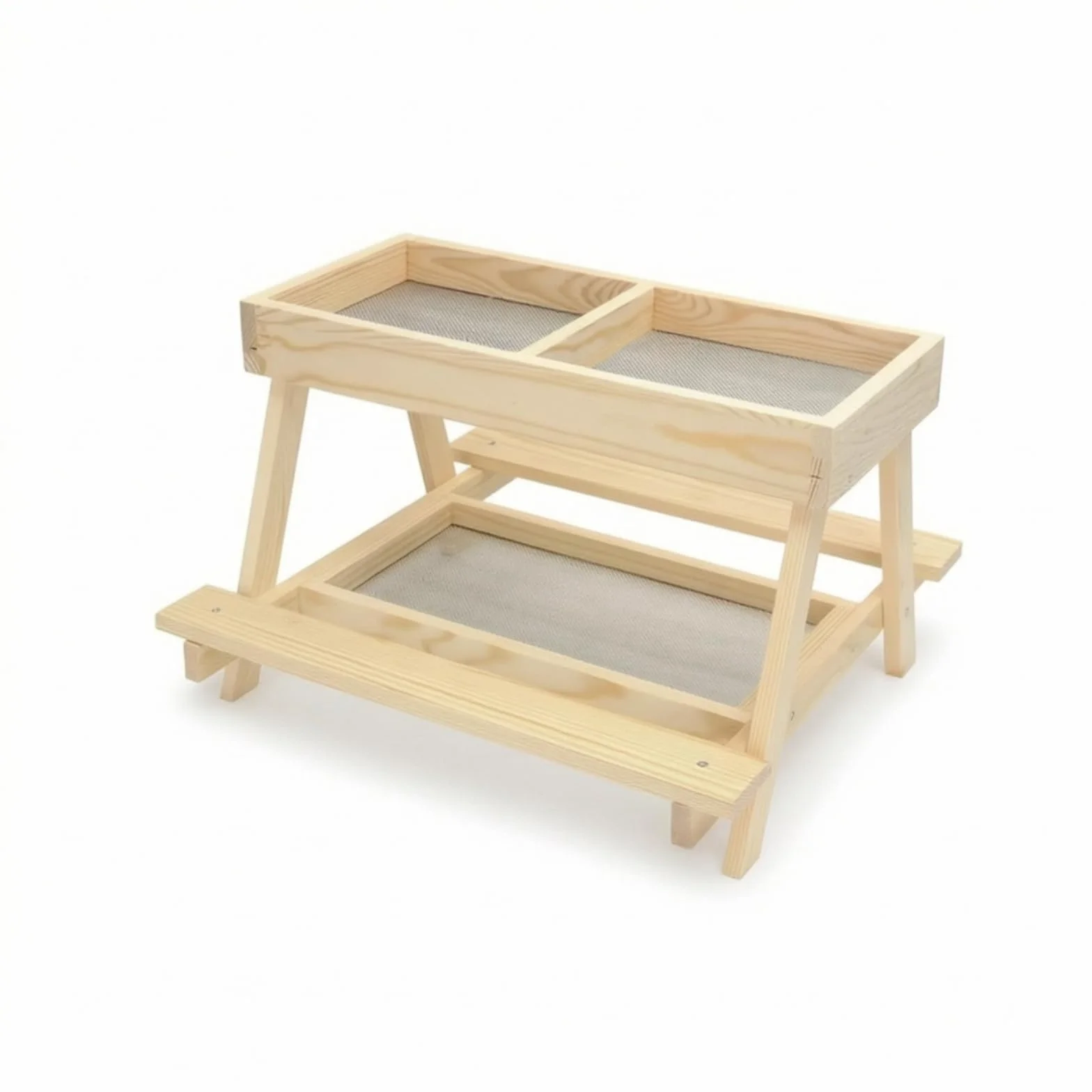 Comedero para Aves de Corral Elevado Comedero Gallinas Estructura Madera Desbastada Patas Anguladas Alimentador Dos Bandejas Apto para Patios Traseros y Espacios de Granja 40cmx38cmx26cm
