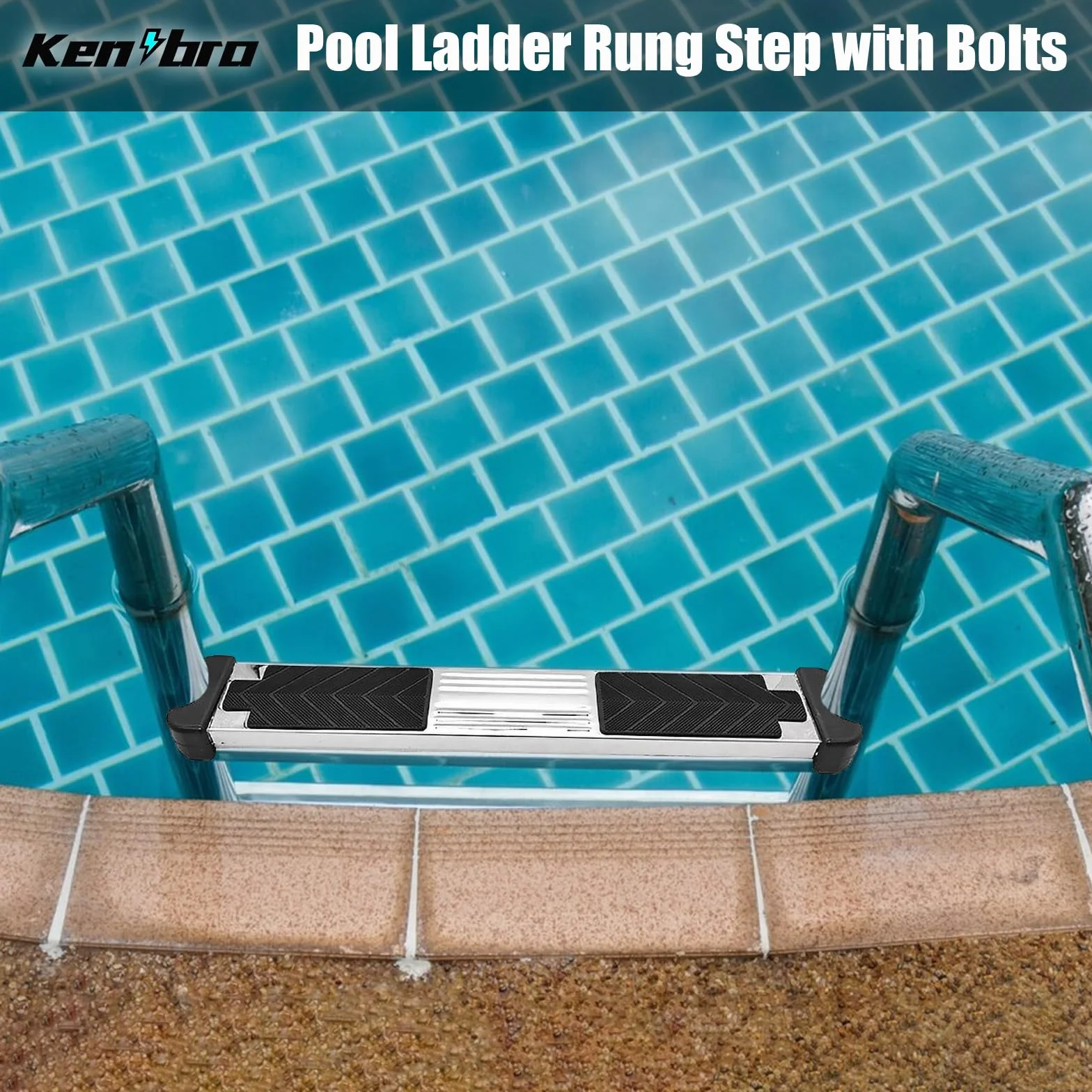 Escalera de repuesto para piscina de acero inoxidable, pedales antideslizantes con goma y tornillos