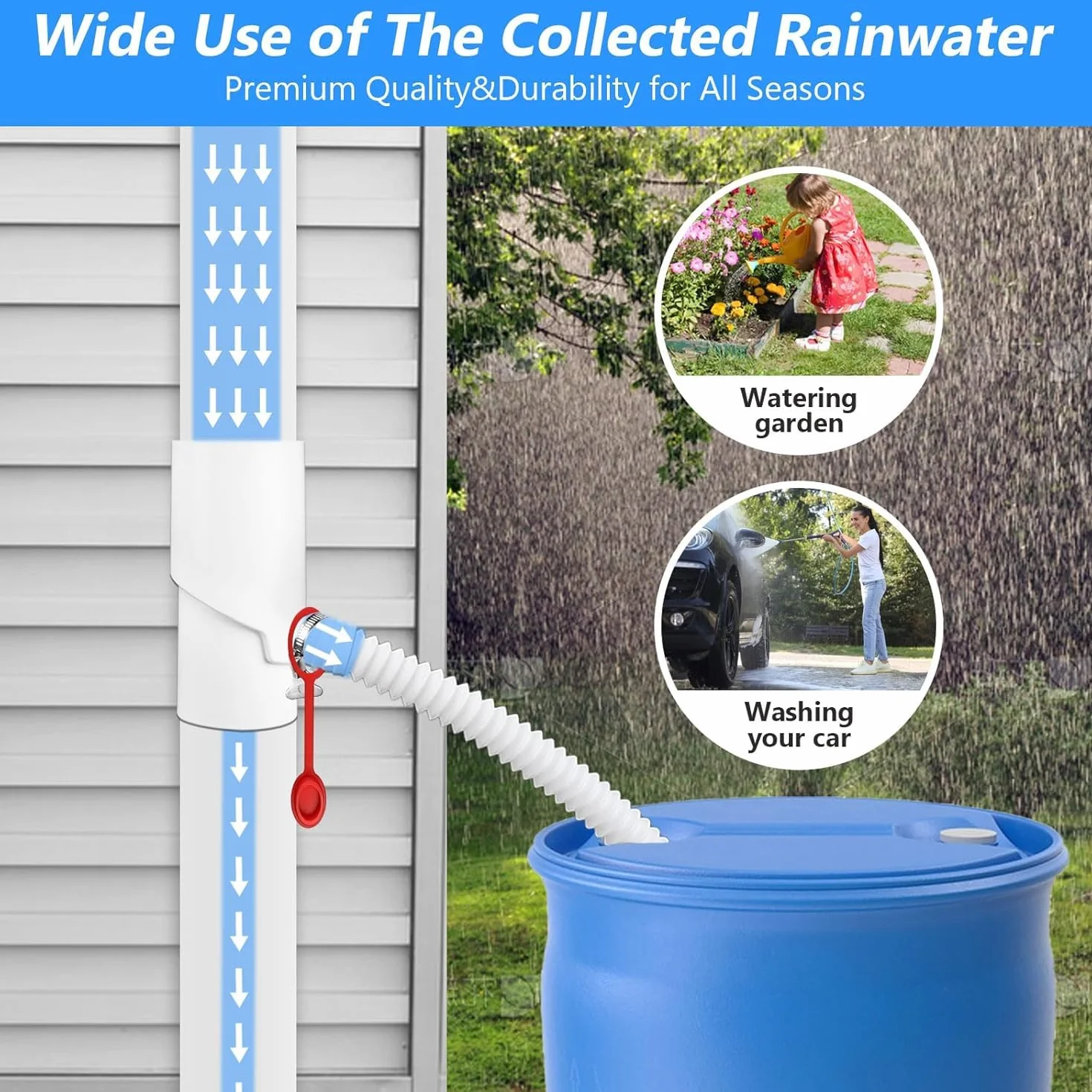 Sistema de recolección de agua de lluvia, desviador redondo de 8 cm, kit de plástico