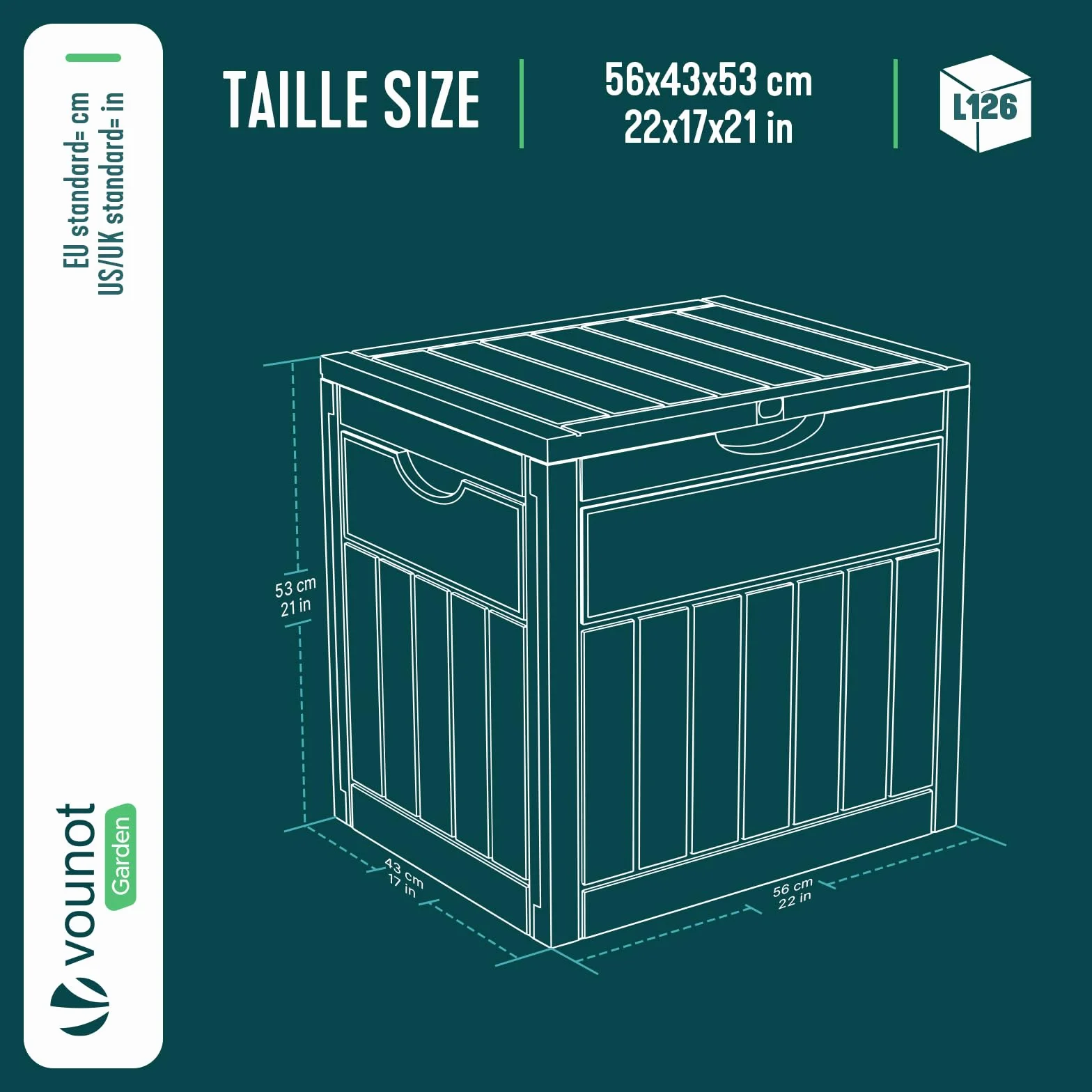 VOUNOT Arcón Exterior 126L PP Baúl Almacenaje con Tapa Bloqueable Impermeable 56x43x53 cm Marrón