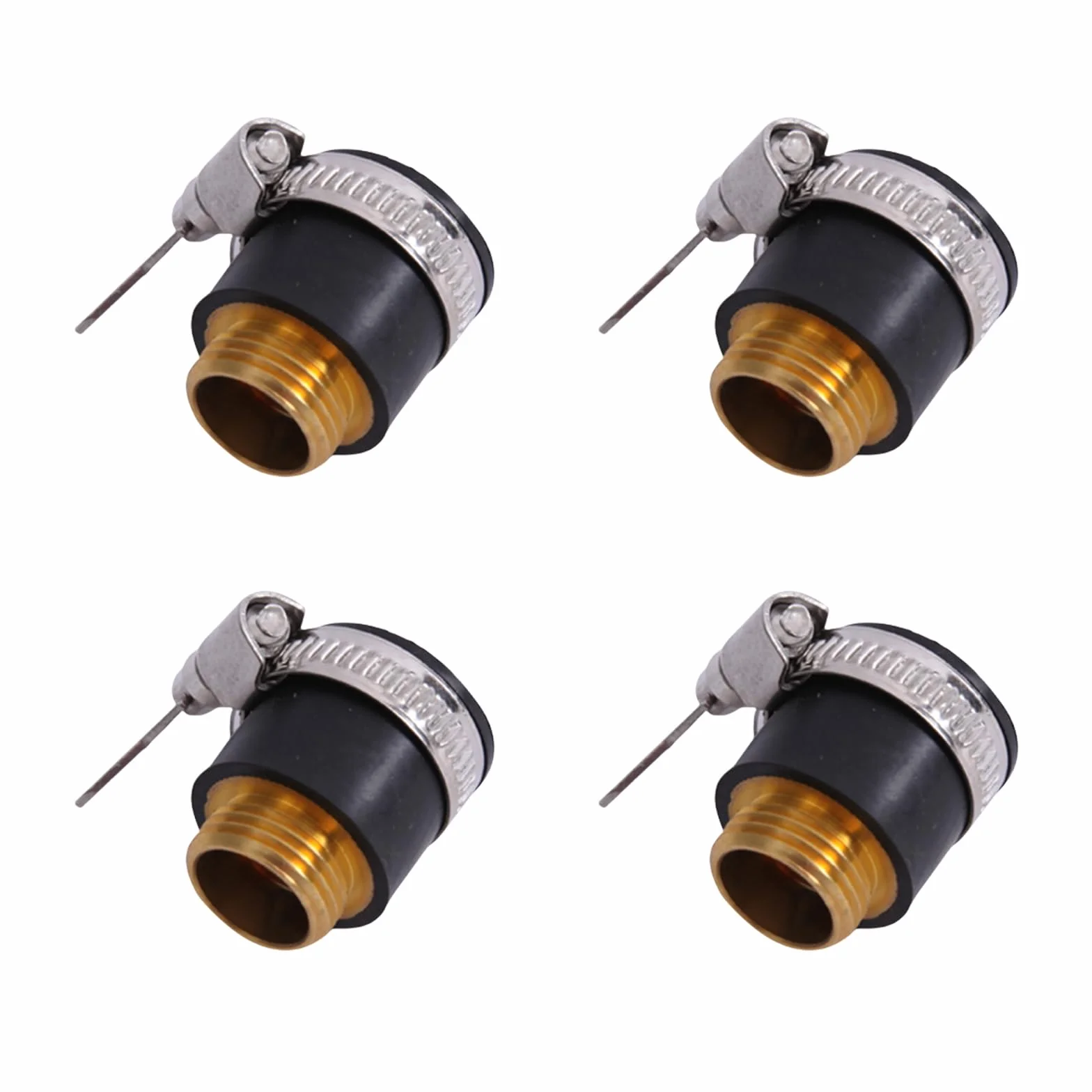 Conector de grifo de latón de 1/4 pulgadas, paquete de 4 accesorios roscados para riego de jardín, adaptador de manguera fácil de instalar con clips para lavadoras a presión y uso en exteriores