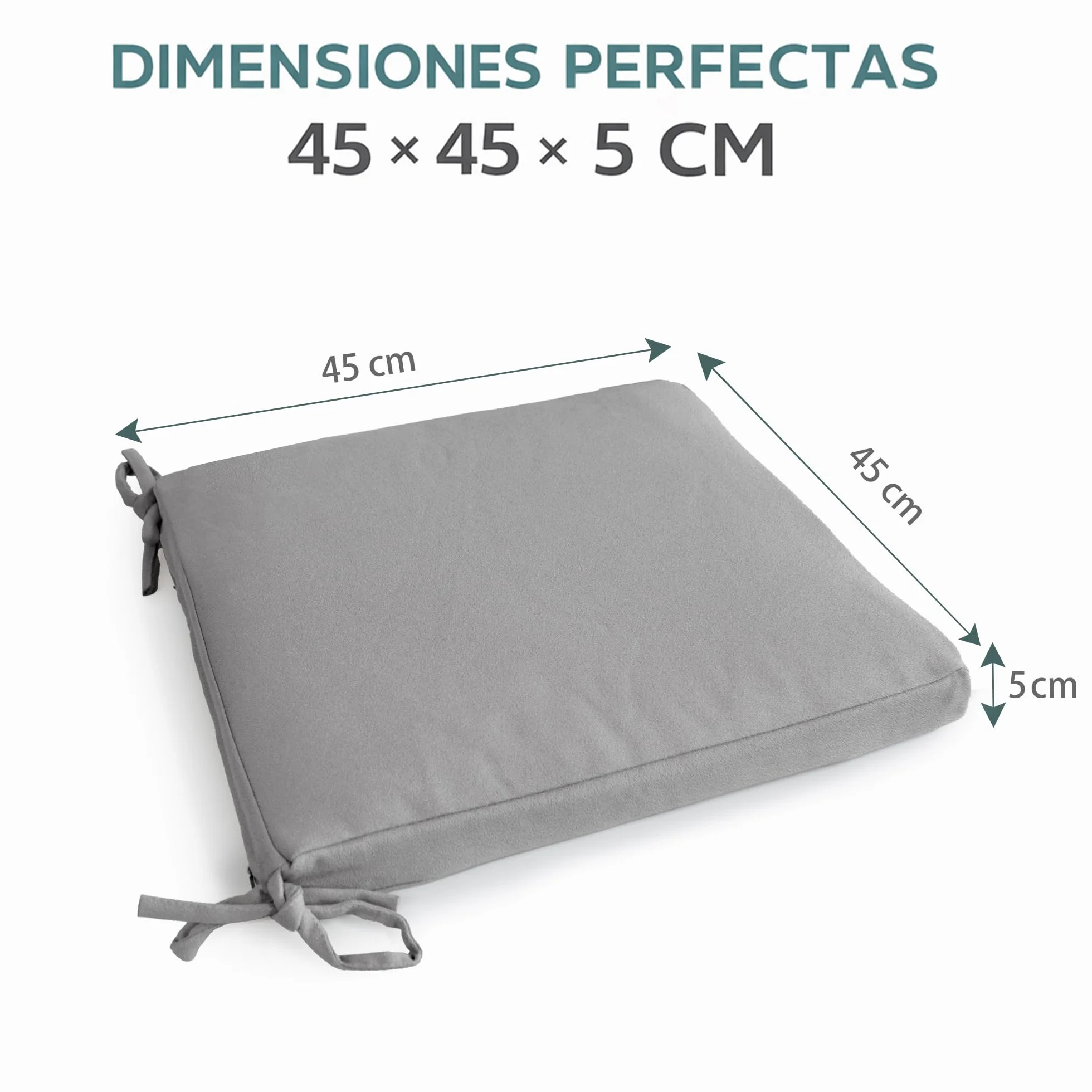 Cojín para silla 45x45x5 cm Repelente al agua Funda con cremallera desmontable Pack 4