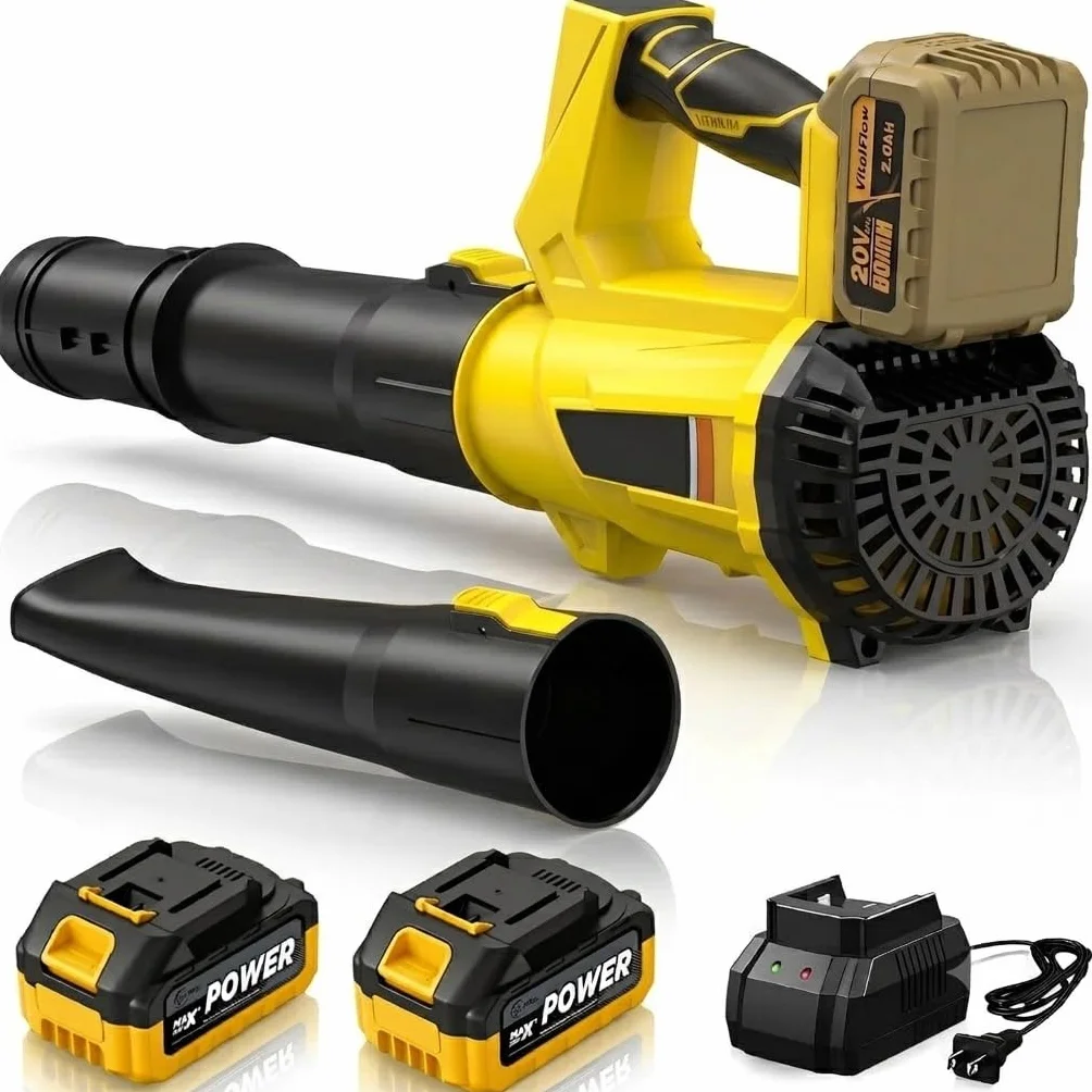 Soplador de batería de 21 V, soplador de hojas inalámbrico con 2 x 3000 mAh, motor de 1500 W potente, 917 m³/h, aire 273 km/h, pantalla LED y 6 velocidades para jardín y nieve