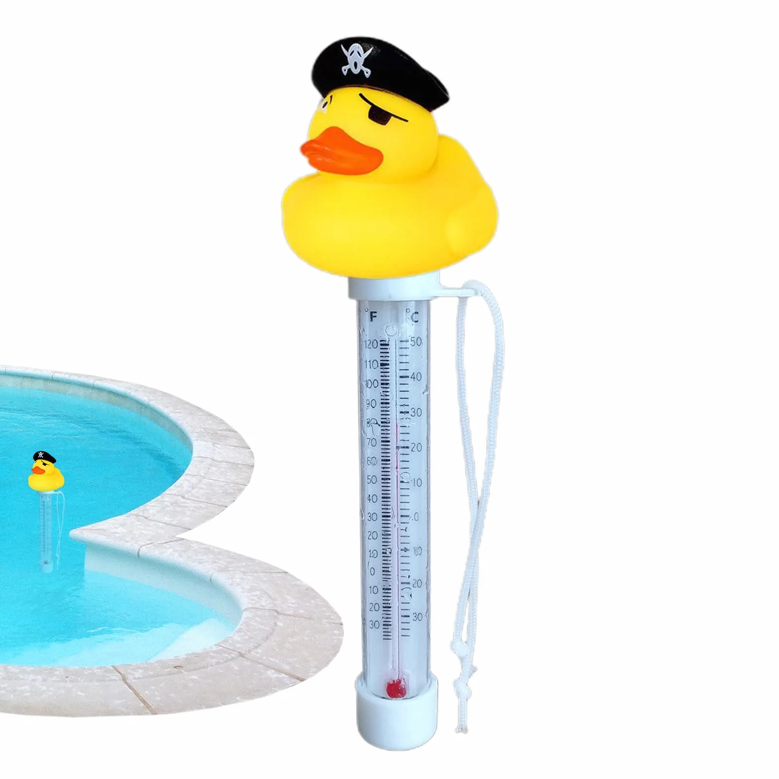 Genérico Termómetro Flotante para Piscinas, Medidor de Temperatura de Agua con Pato de Dibujos Animados, Resistente al Agua