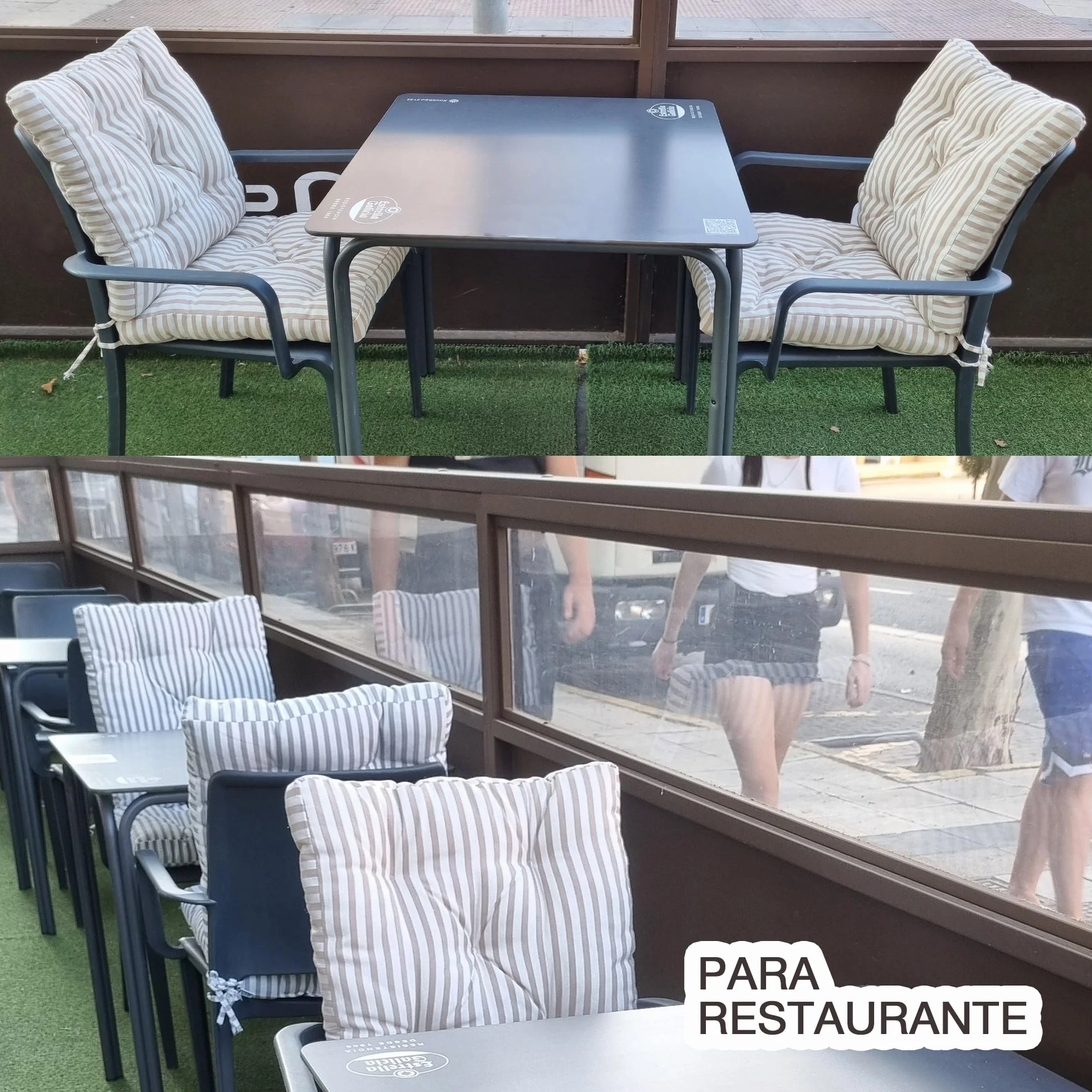 Pack 4 Cojines para Silla 45x45x5 cm Efecto Tridimensional Relleno 100% Poliéster Color Rayas Gris