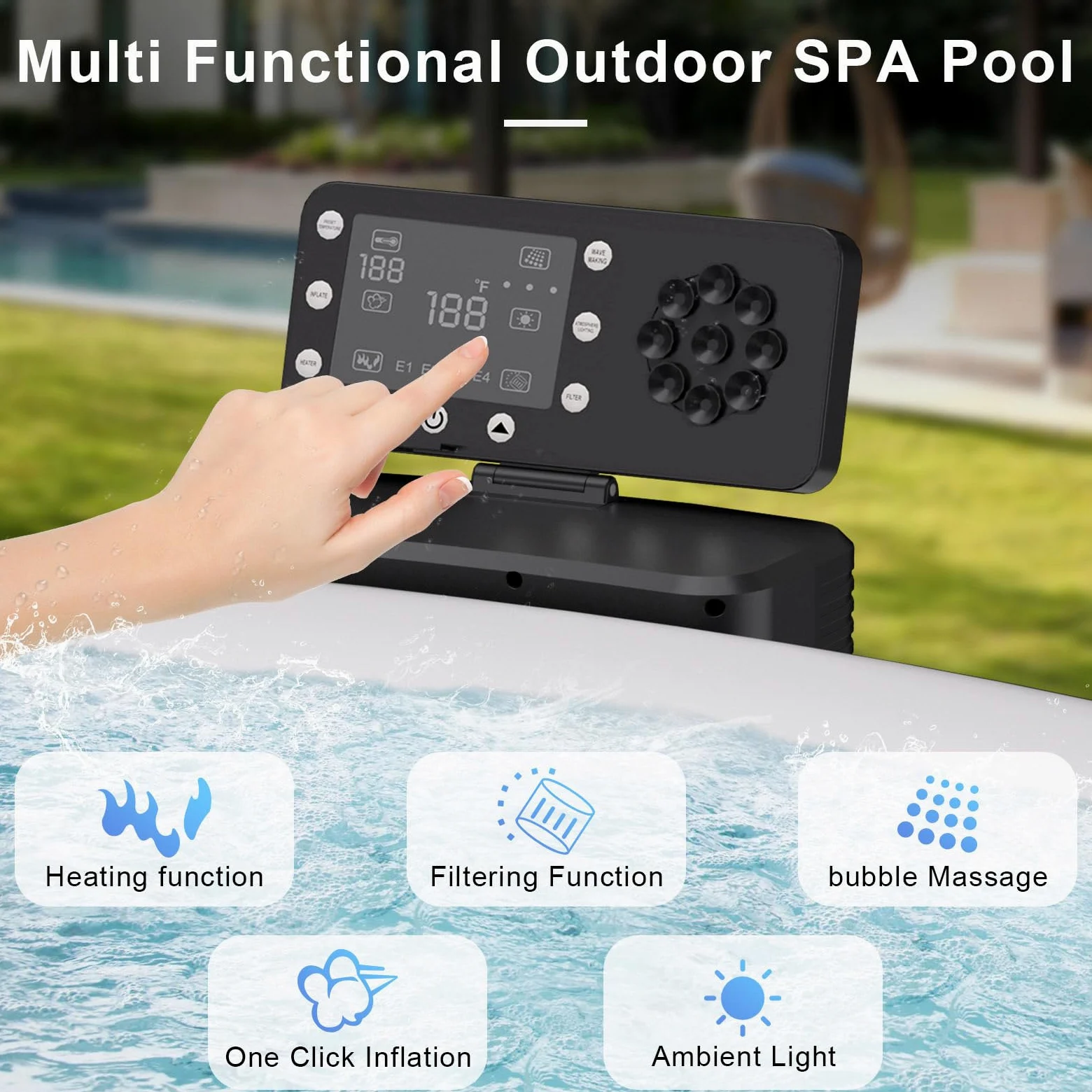 SPA de Masaje con Burbujas,Inflable Grande y Redondo para 4 a 7 Personas,PortáTil,para Exteriores,con 180 Chorros de Aire Y Cubierta Energysense para Patio, Terraza y Piscina. Gray