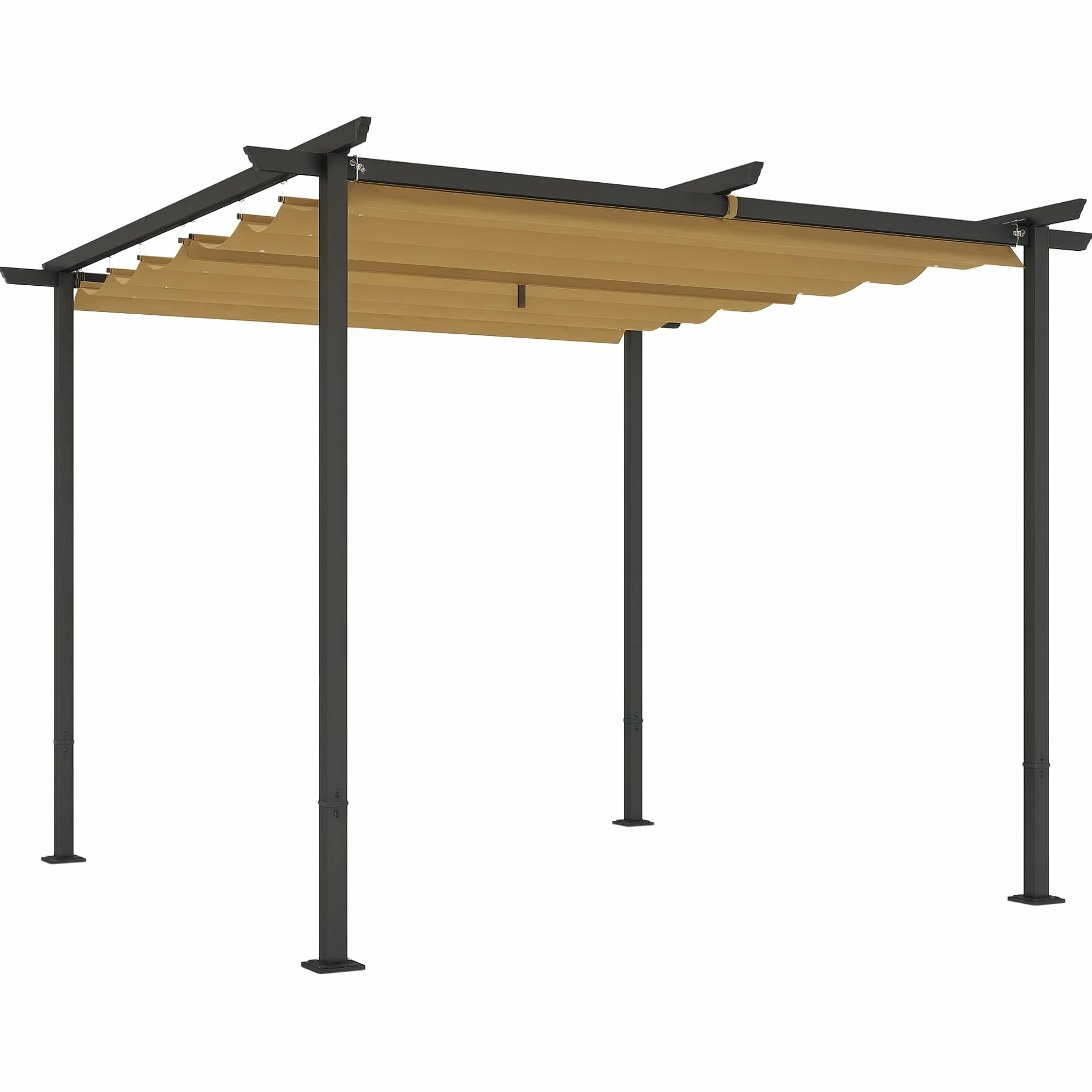 Outsunny Pérgola 3x3m Pabellón de jardín con techo de terraza de metal, pabellón de jardín con techo solar ajustable, protección UV 30+ Protección solar independiente para terraza y jardín, Beige