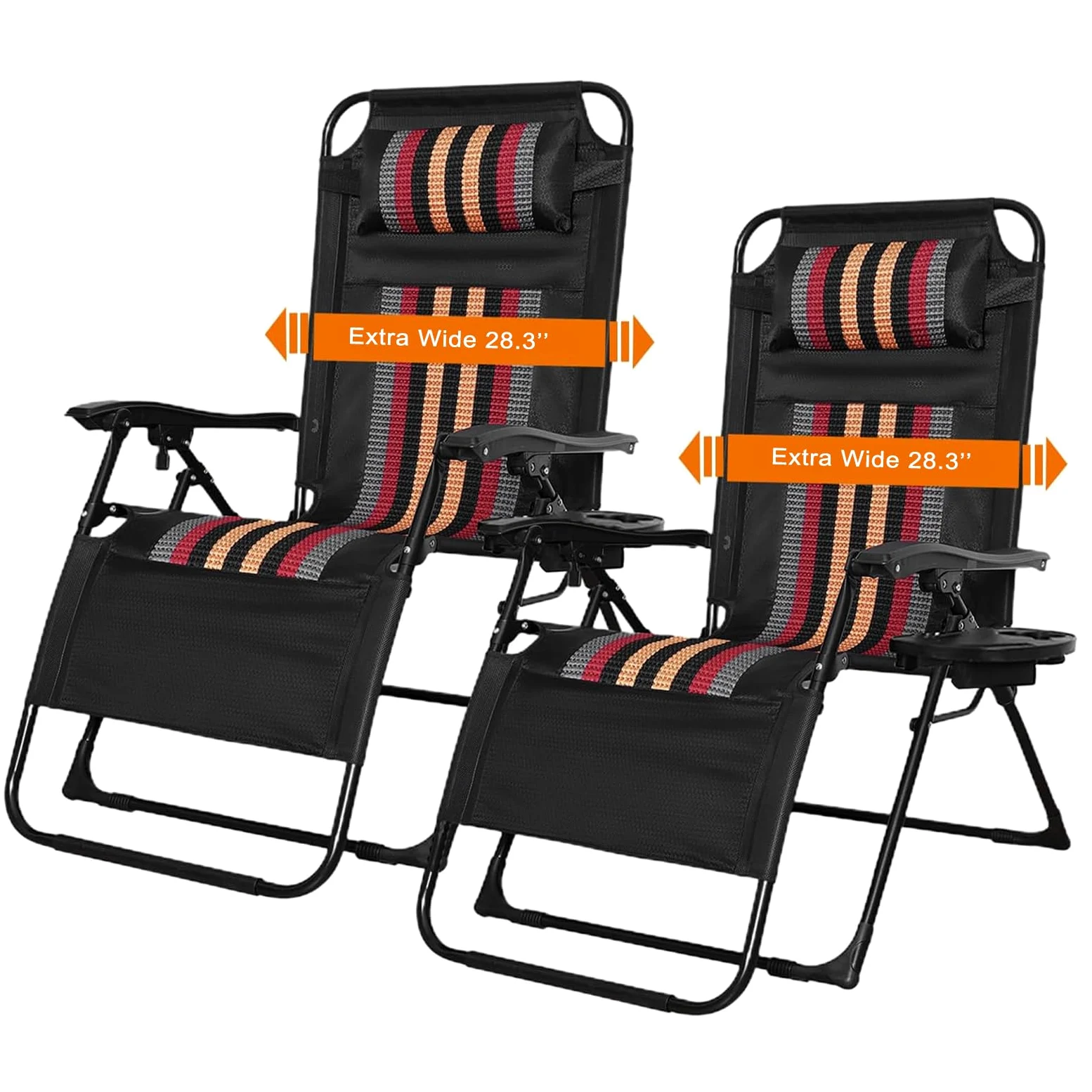 Juego de 2 sillas de gravedad cero con portavasos y soporte para teléfono, sillas de jardín reclinables ajustables para patio, camping, playa y piscina, tumbonas plegables para máxima comodidad (A)
