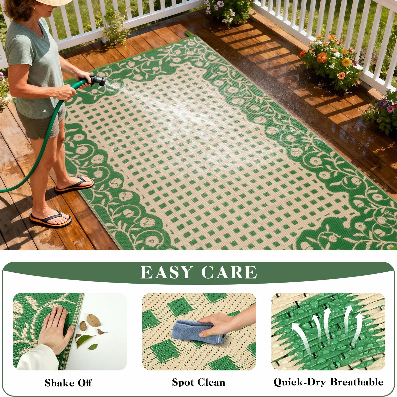 Alfombra de jardín impermeable 150 x 245 cm, reversible, plegable, plástico reciclado, resistente