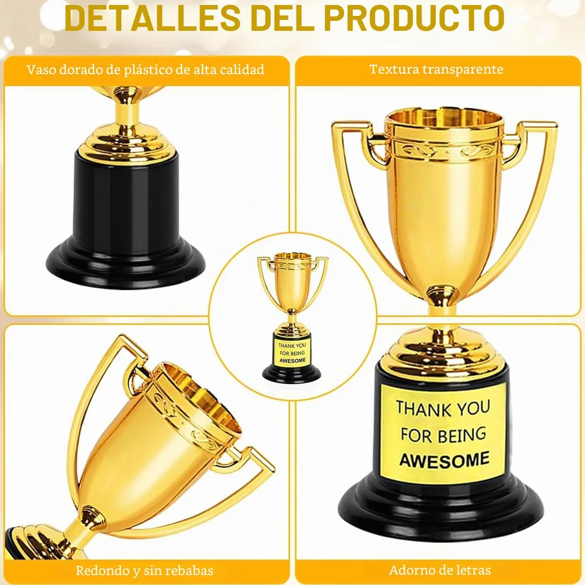 Mini Trofeos de Plástico Dorado 12 PCS Premio para Fiestas Deportivas