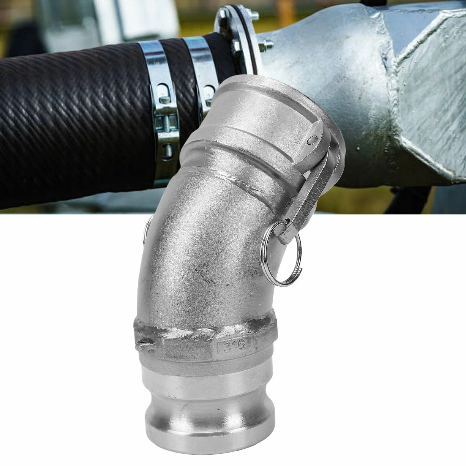 Fafeicy DA Camlock Acoplamiento de Manguera de 2,5 Pulgadas Hembra a Macho Codo de 45 Grados Leva y Ajuste de Ranura para Transferencia de Aceite de Gasolina y Agua para Uso Agríc