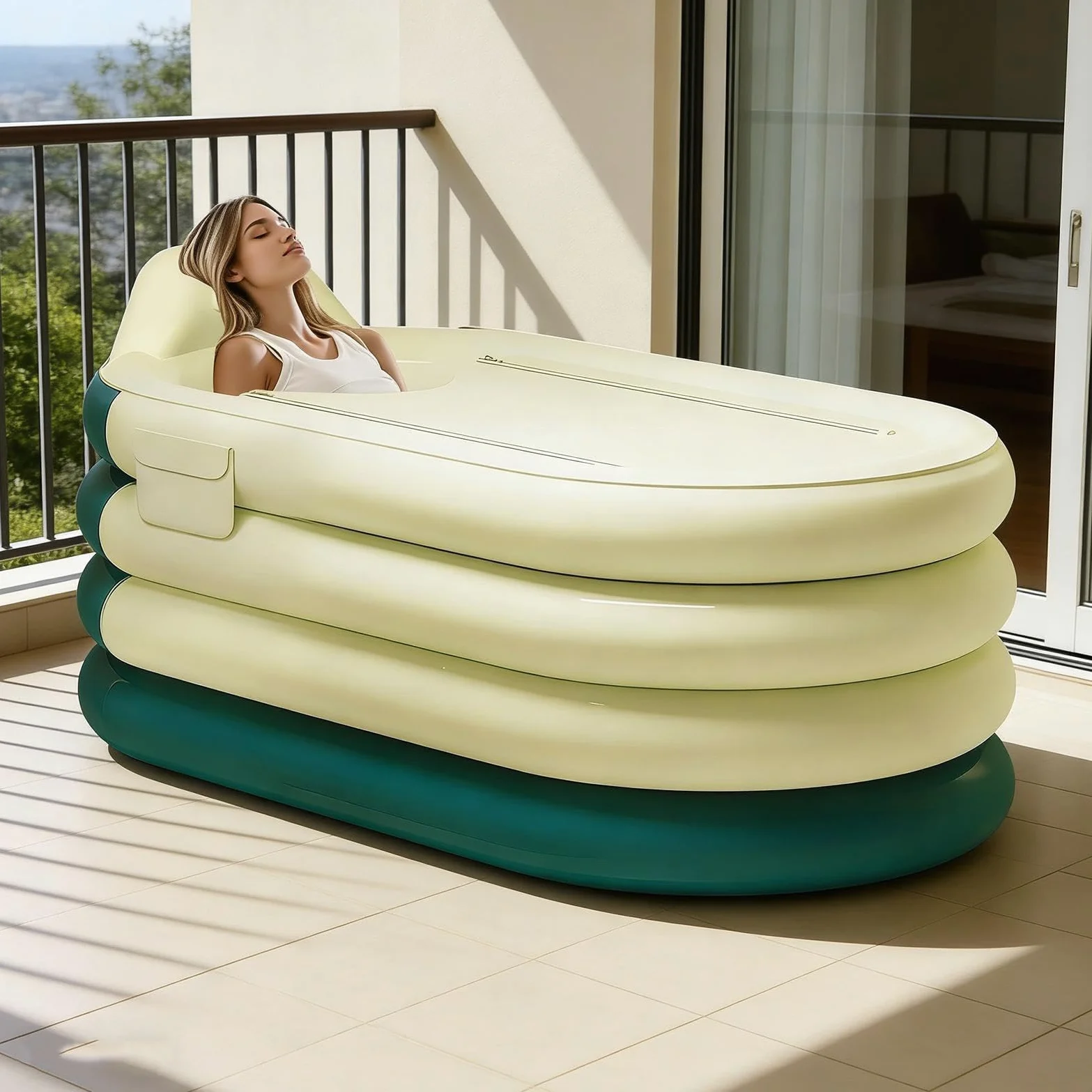 Inflable,Cubo Lavado Cuerpo con Bomba de Pie | Autoinflable para Adultos | Casa Hotel Spa Relajación Recuperación Deportiva Hombres Mujeres