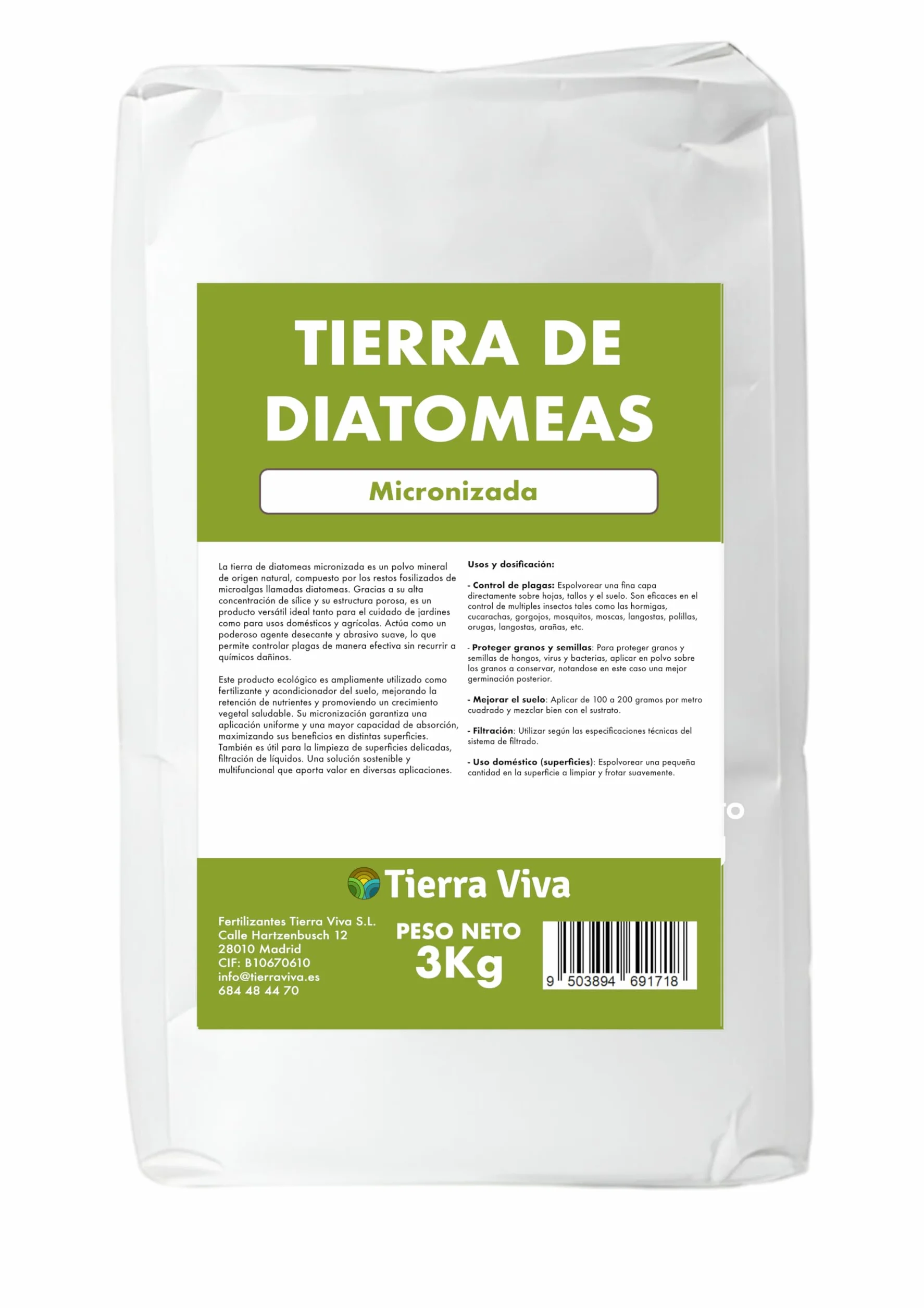Tierra de Diatomeas Micronizada 3KG 100% Ecológico Sin Aditivos
