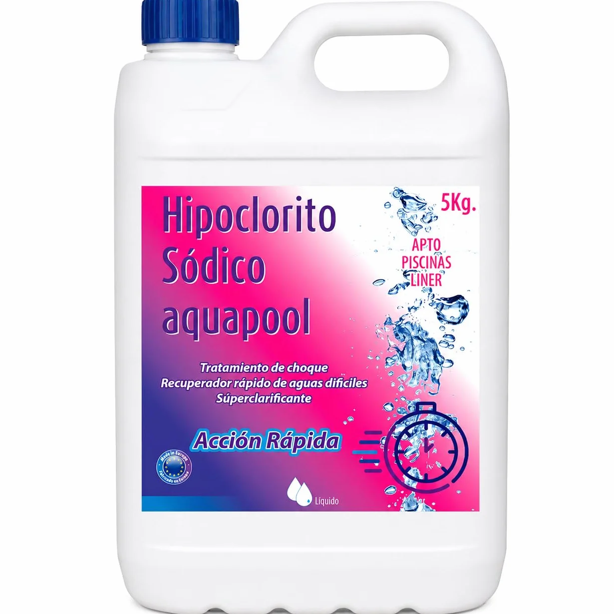 AQUAPOOL Cloro Choque Líquido Clarificante HIPOCLORITO SÓDICO 15% 6 KG 5 litros