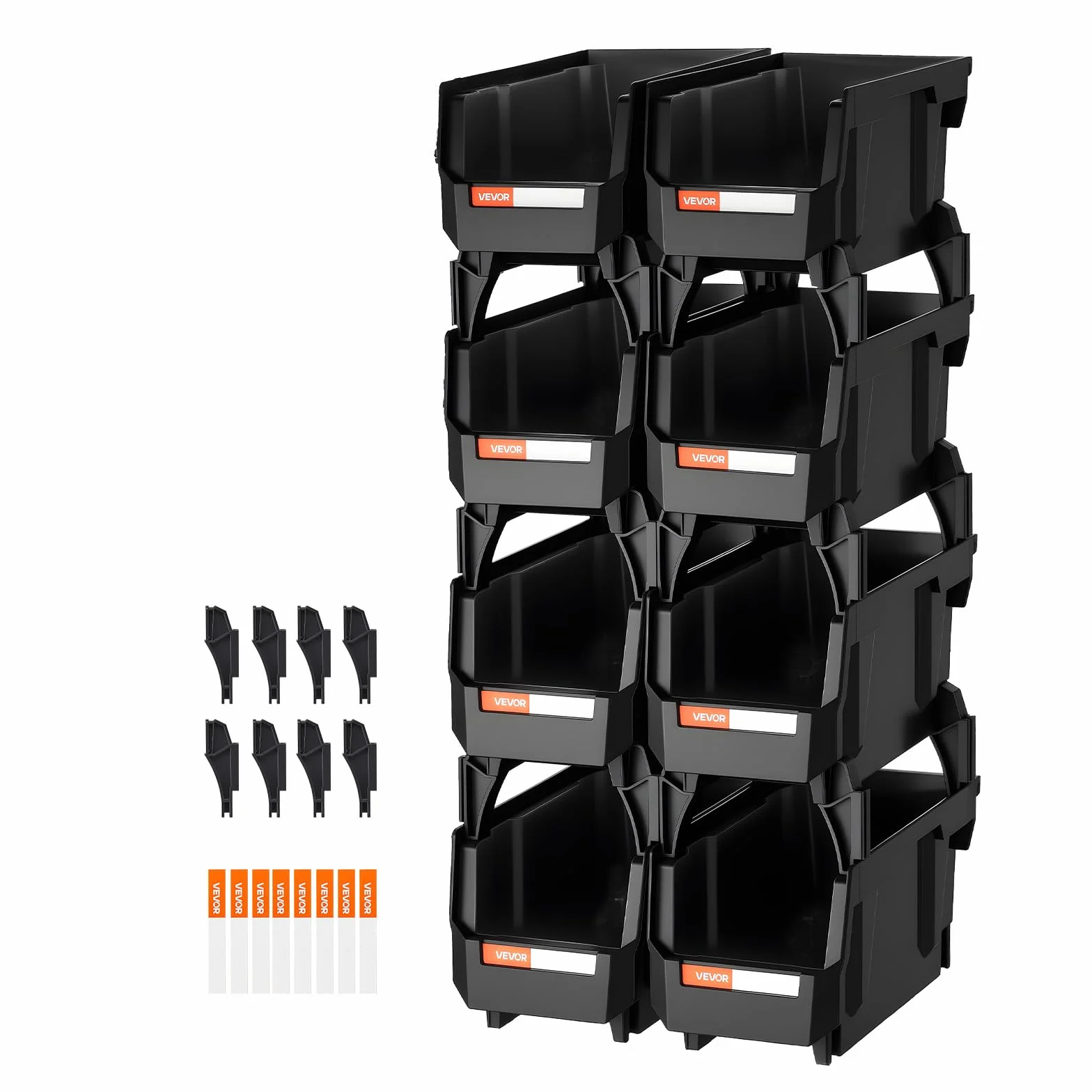 VEVOR Cajas Apilables de Almacenamiento, 276 x 140 x 130 mm, Plástico PP, Transparentes, 8 uds, Negro