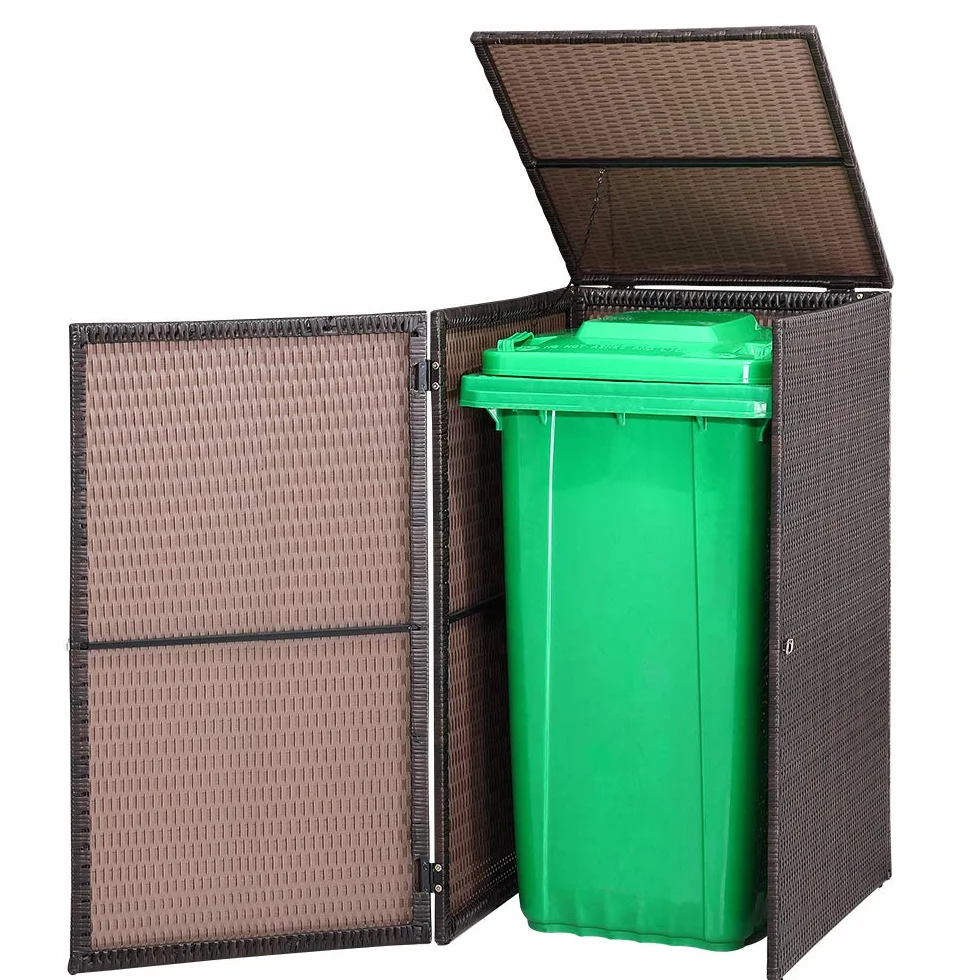 Casaria Cobertizo para Contenedor de Basura 240L Poliratán 115x65x80cm Marrón Exterior