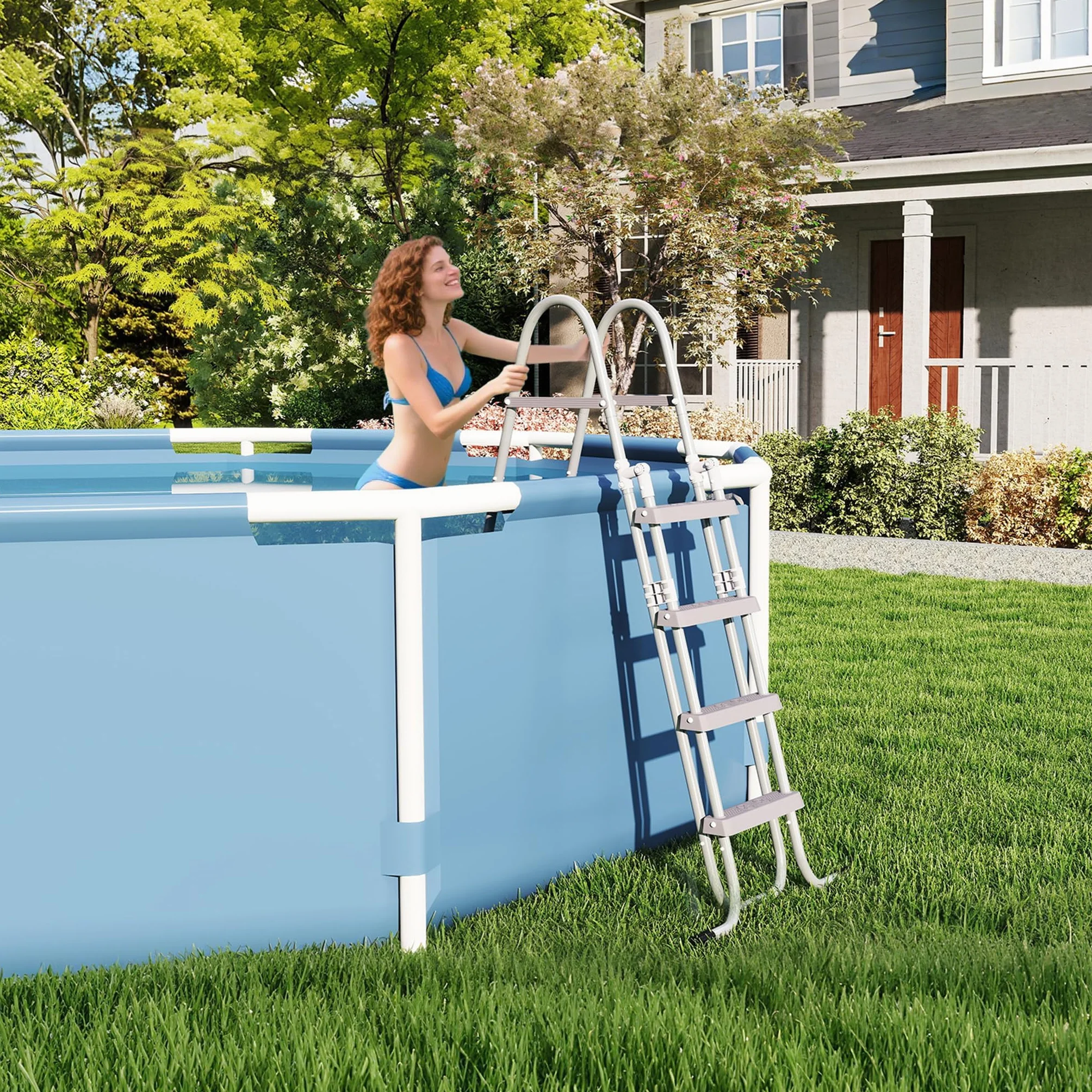 Escalera de piscina metálica 4 peldaños 130 cm 150 kg gris