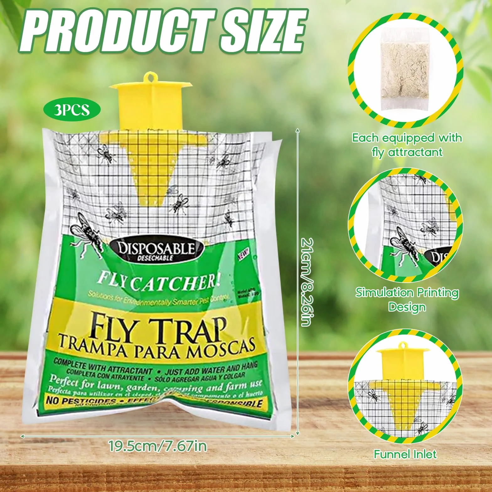 Trampa para Moscas con 3X Cebos, Atrapa Moscas Fruta Exterior Hogar