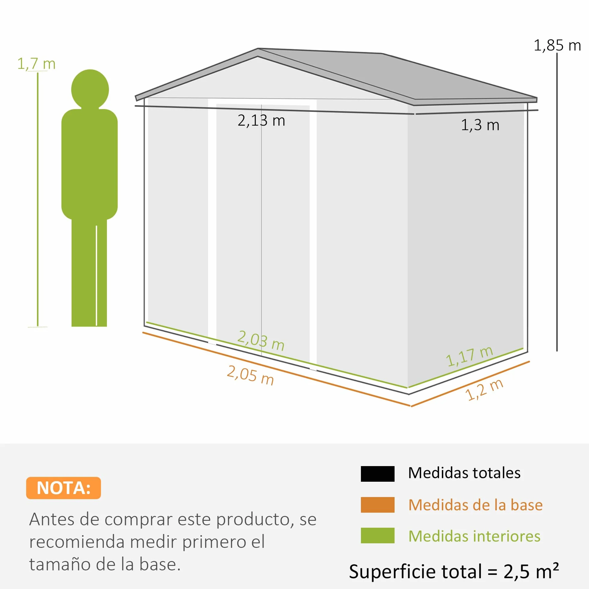 Outsunny Caseta de Jardín Exterior 2,5 m² Metálico con 2 Puertas Correderas y 4 Ventanas Blanco