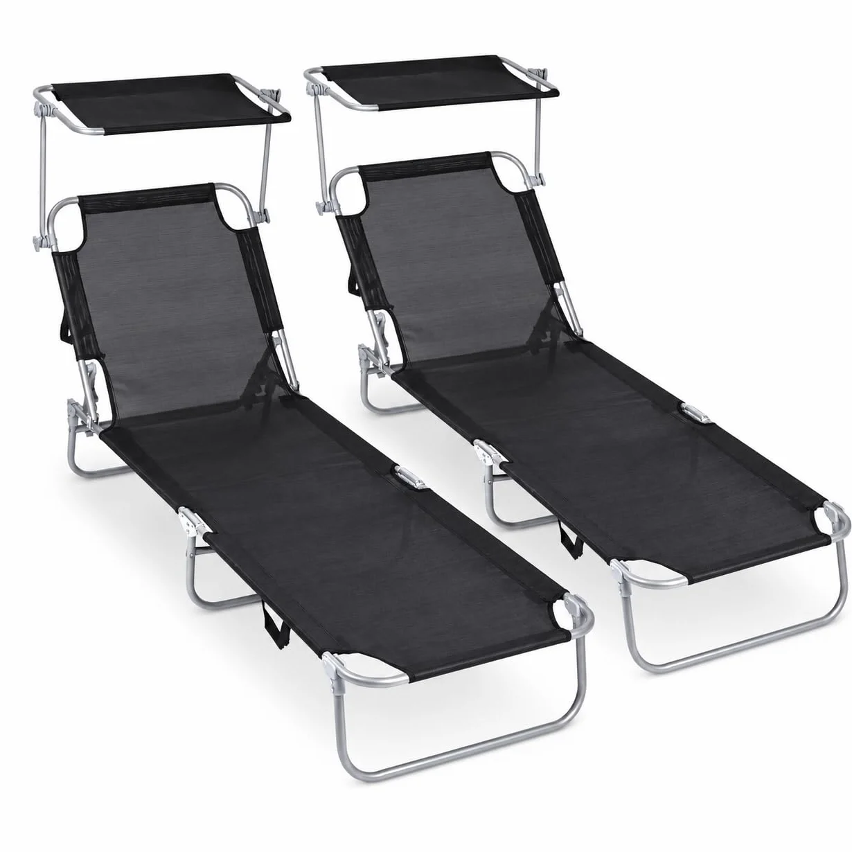 T-LOVENDO.ES Pack de 2 Tumbonas de Playa Reclinables con Parasol Ajustable, Plegables, Aluminio Ligero