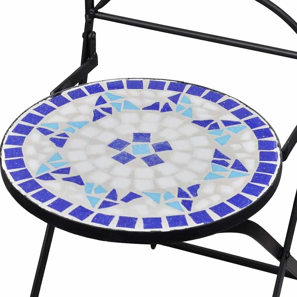 vidaXL Set Mesa Mosaico 60 cm y 2 sillas Azul Blanco