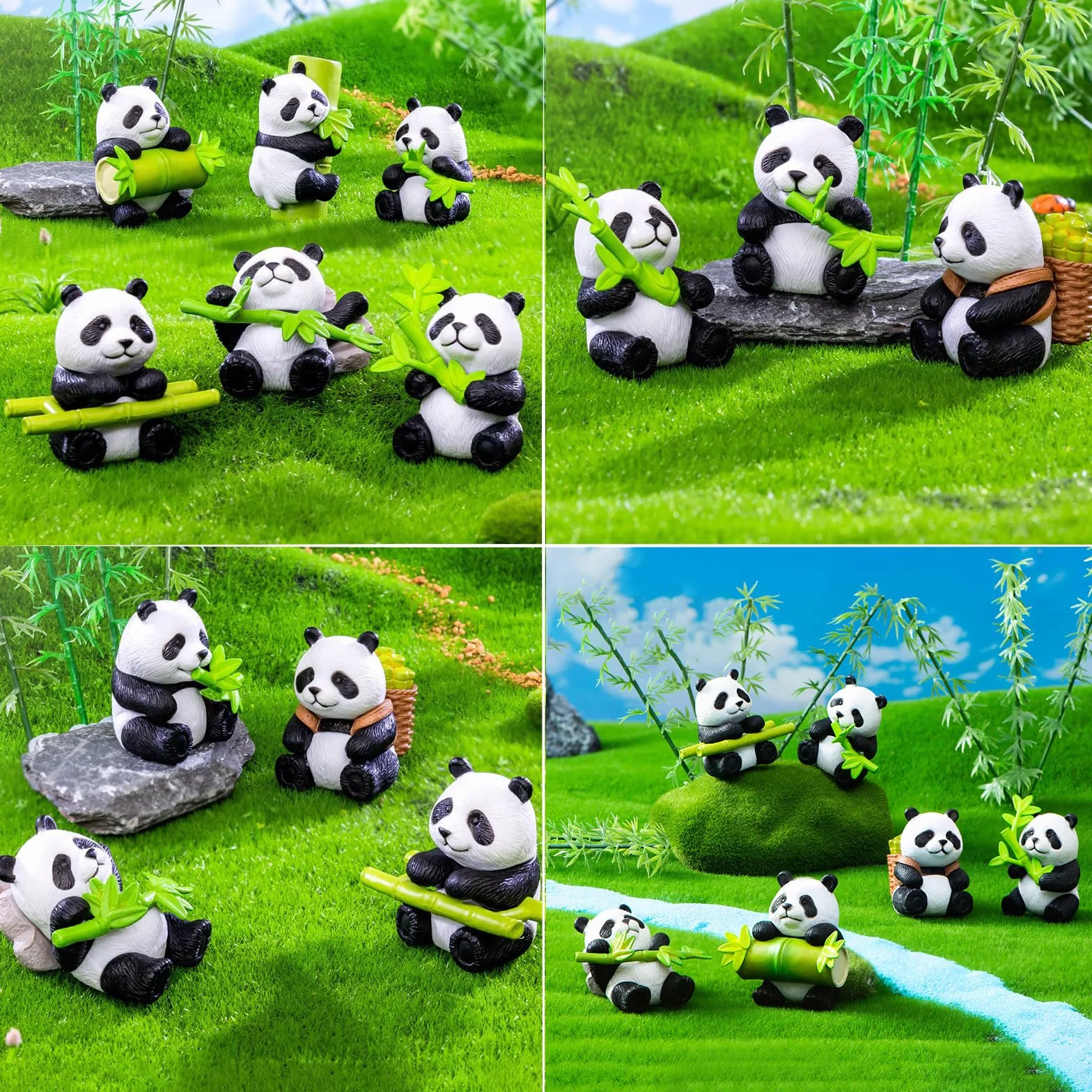 Resina Maciza Juego de 8 Figuras de Panda de Dibujos Animados Decoraciones para Tartas