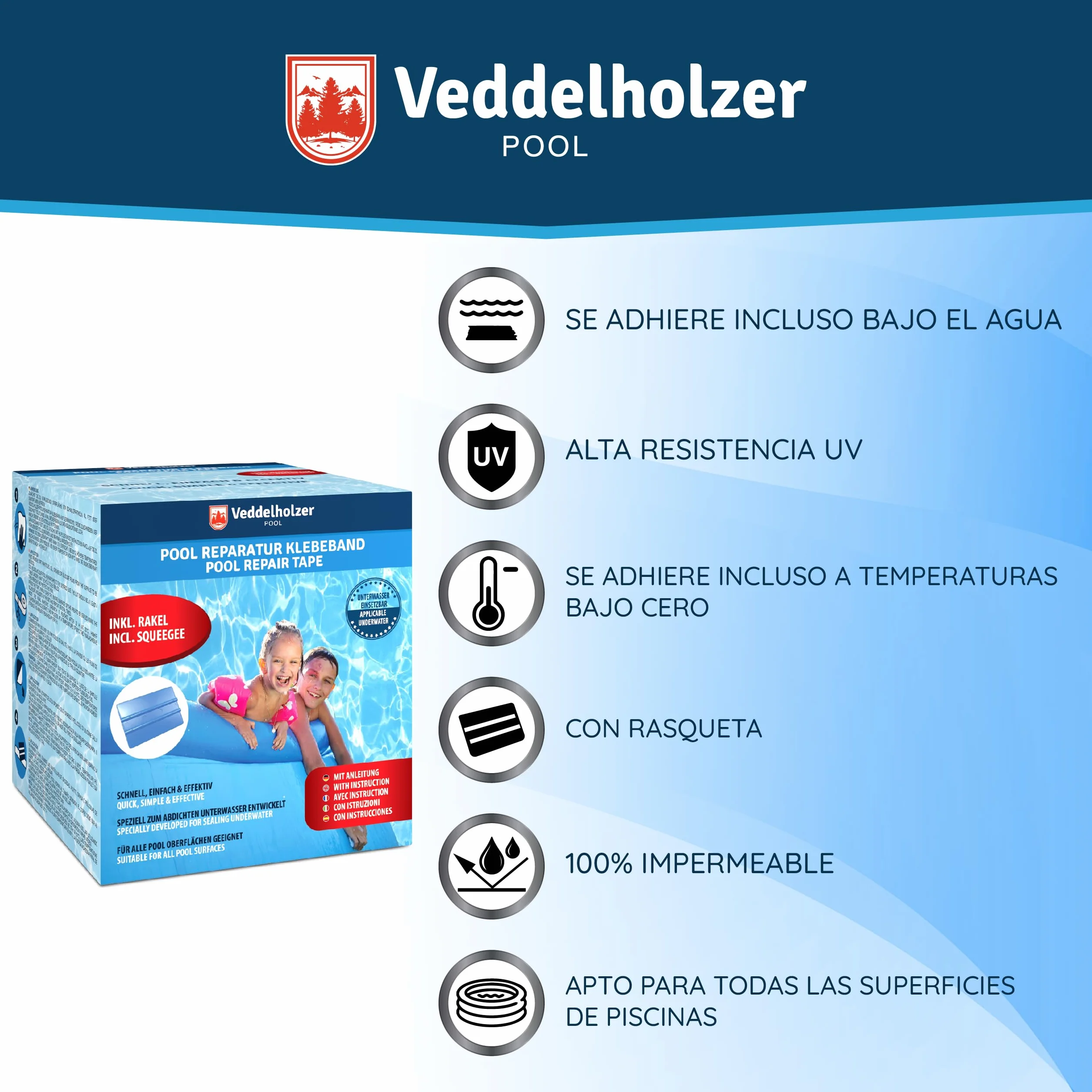 Veddelholzer Kit de reparación de piscinas Impermeable cinta de sellado 10 cm x 150 cm