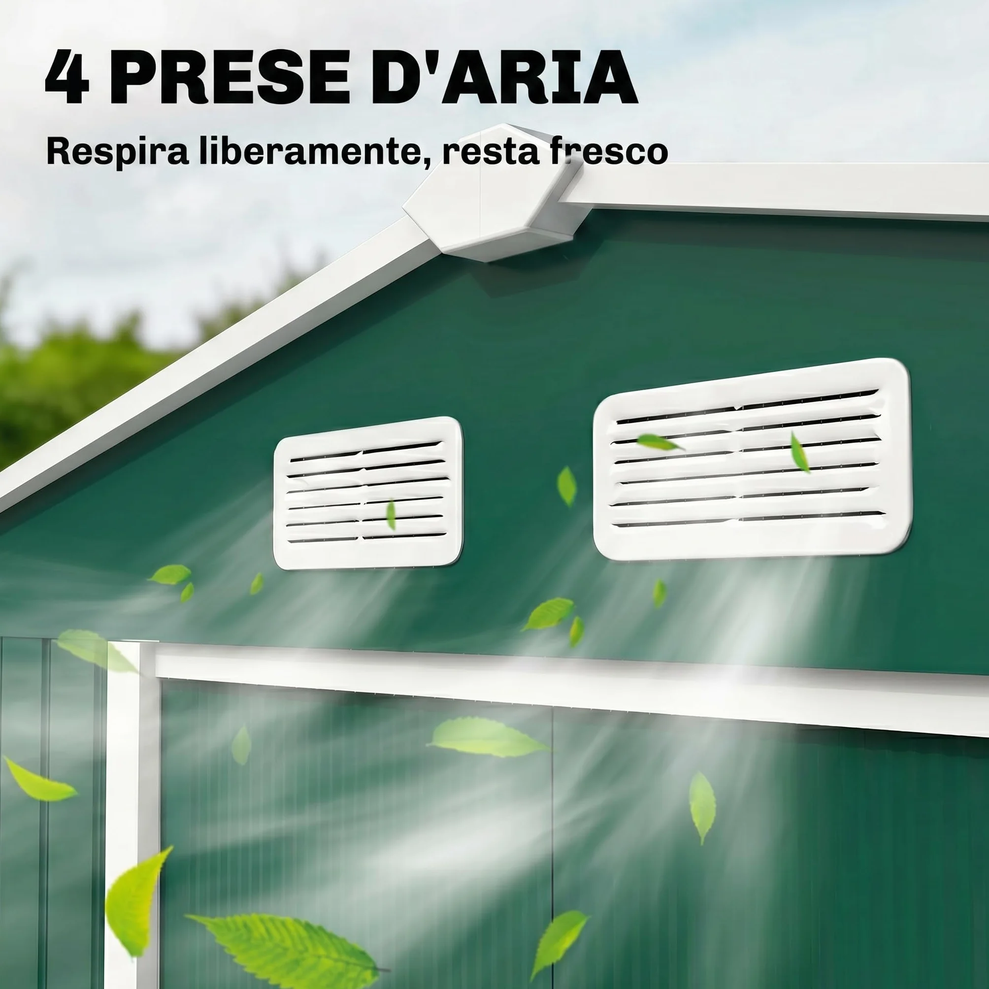 Outsunny Caseta de Jardín Exterior 4,9 m², 277x195x192 cm, Cobertizo Metálico con Puerta Corredera, Verde Oscuro