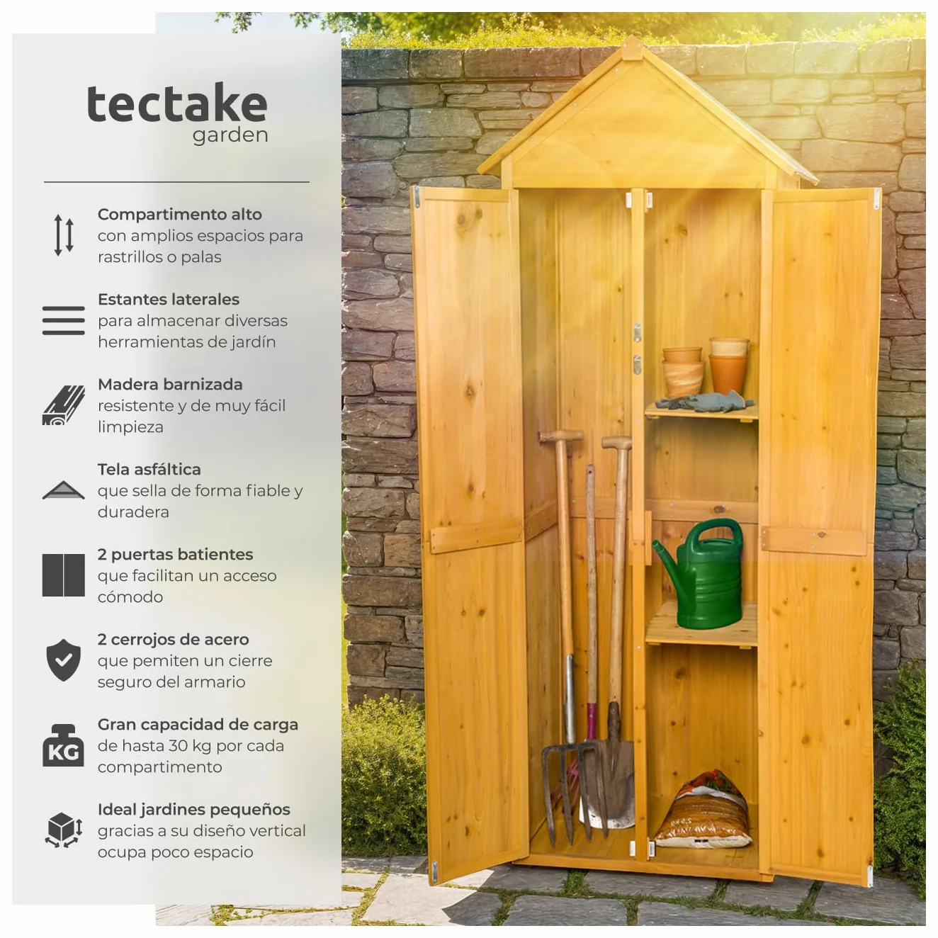 tectake Caseta Jardin Exterior Armario Herramientas con Estantes Madera