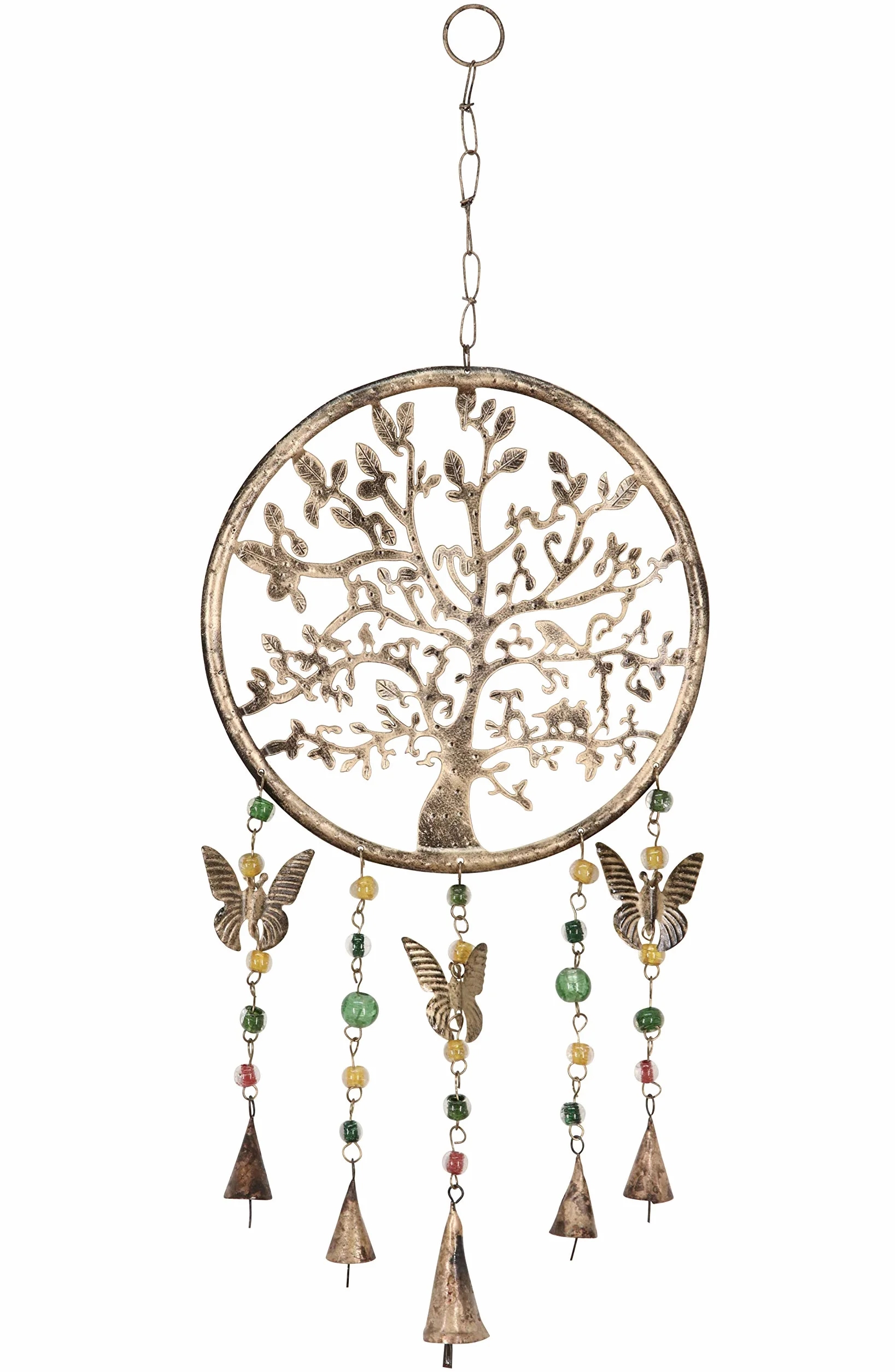 Campanilla de viento colgante árbol de la vida con campanas cuentas mariposas