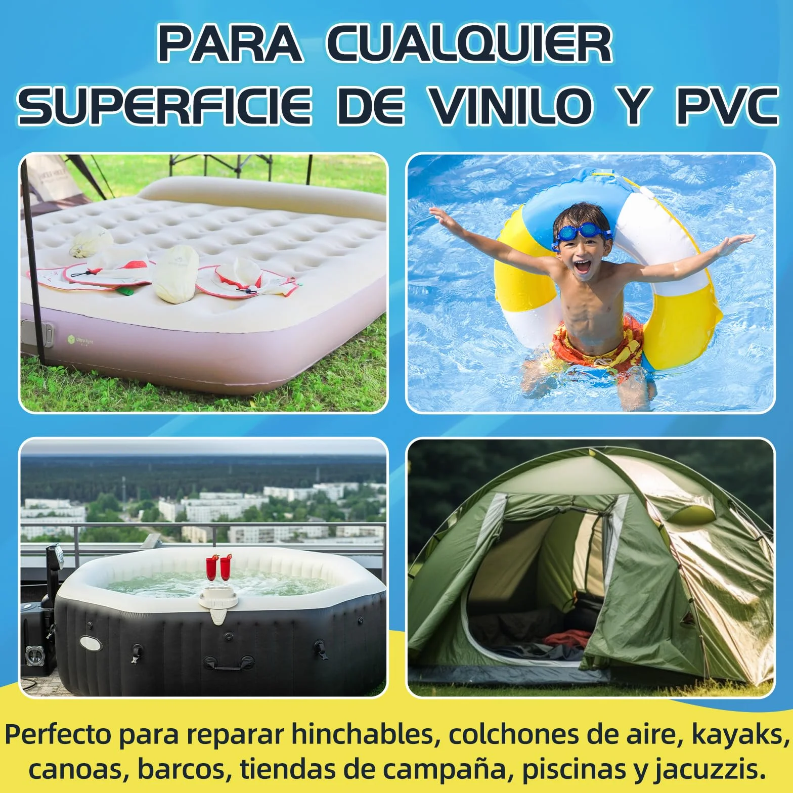 Parches Impermeables Para Piscinas Inflables, Remendos Transparentes y Flexibles (60ml)