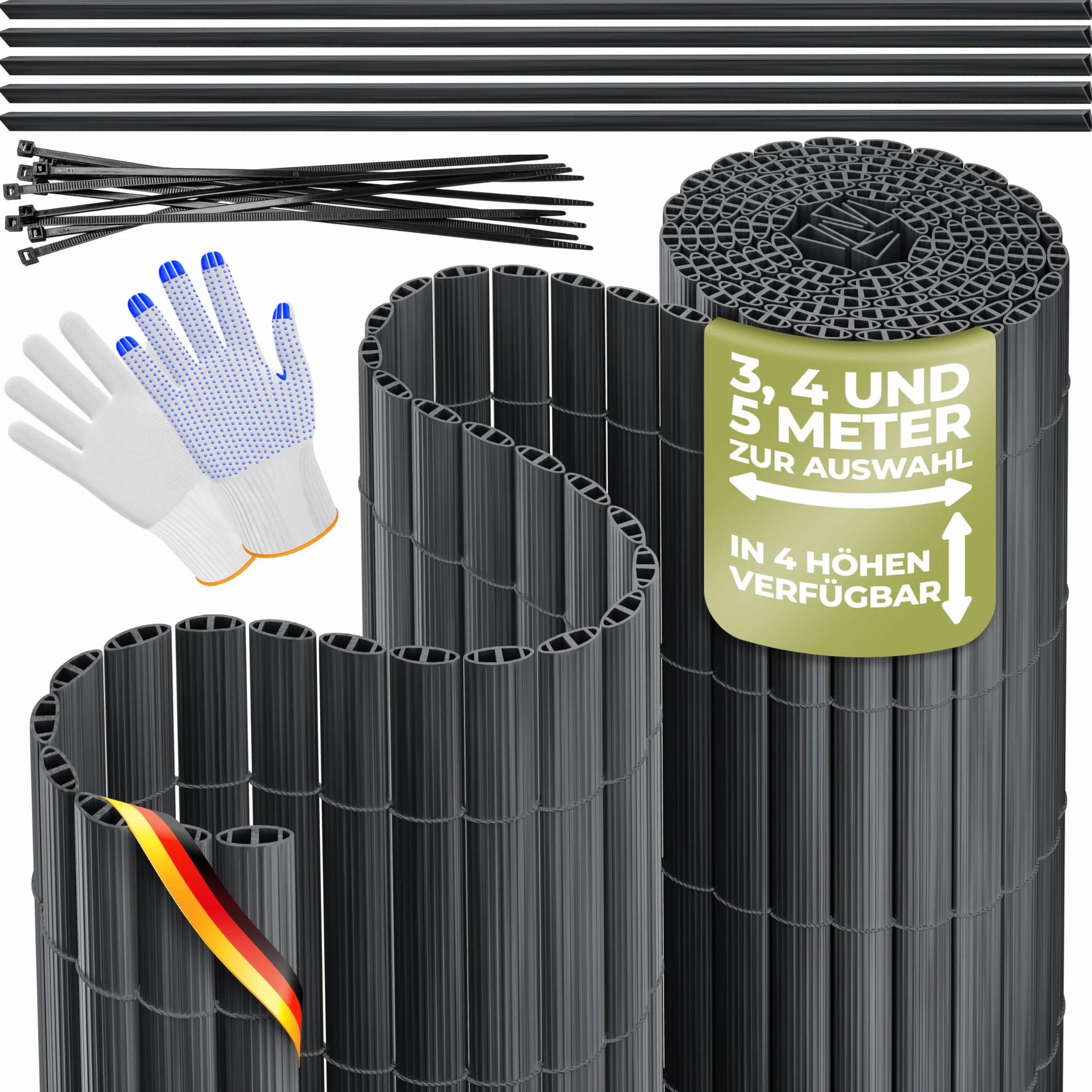 KESSER® Estera de protección visual de PVC, 160 x 300 cm, revestimiento de balcón, protección contra el viento, láminas reforzadas para jardín, balcón y terraza, incluye bridas, cubierta y guantes