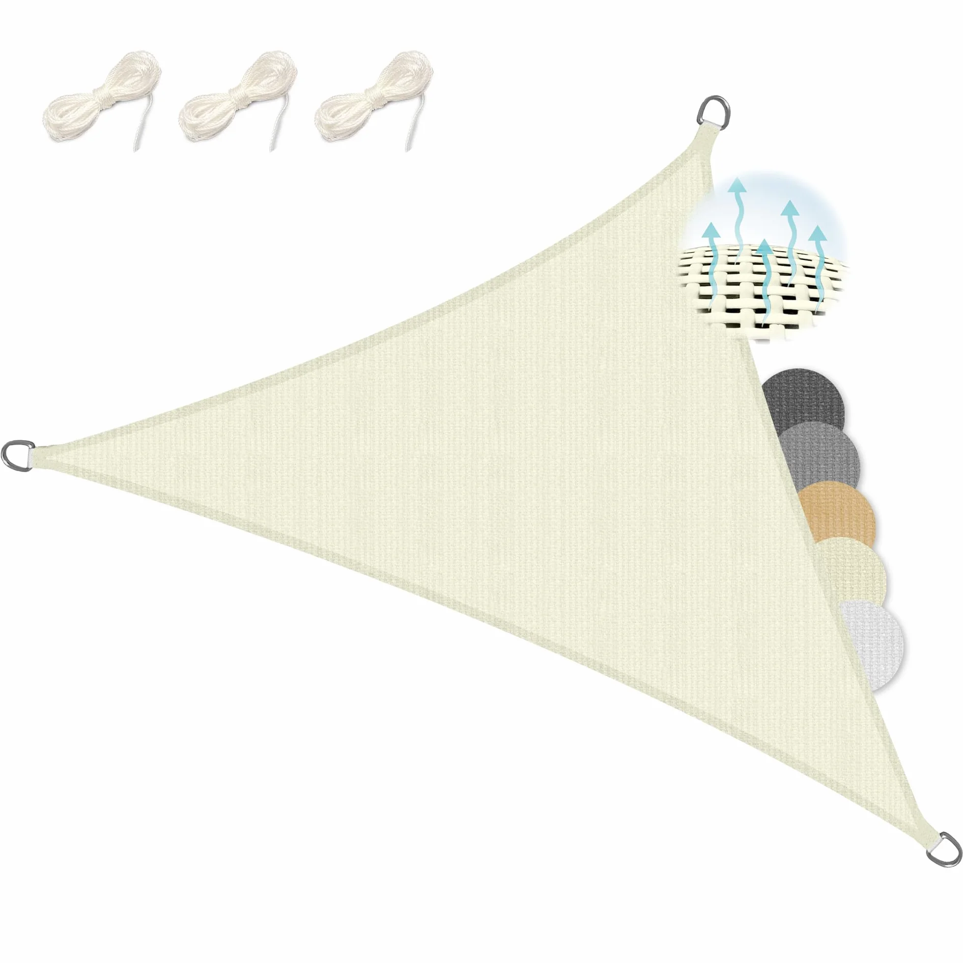 Sol Royal Toldo Vela Rectangular HDPE Transpirable con protección UV Solar | 7x7x7m 700x700x700cm crema parasol para balcón piscina jardín terraza exterior permeable agua triangular Shade Sails HS9