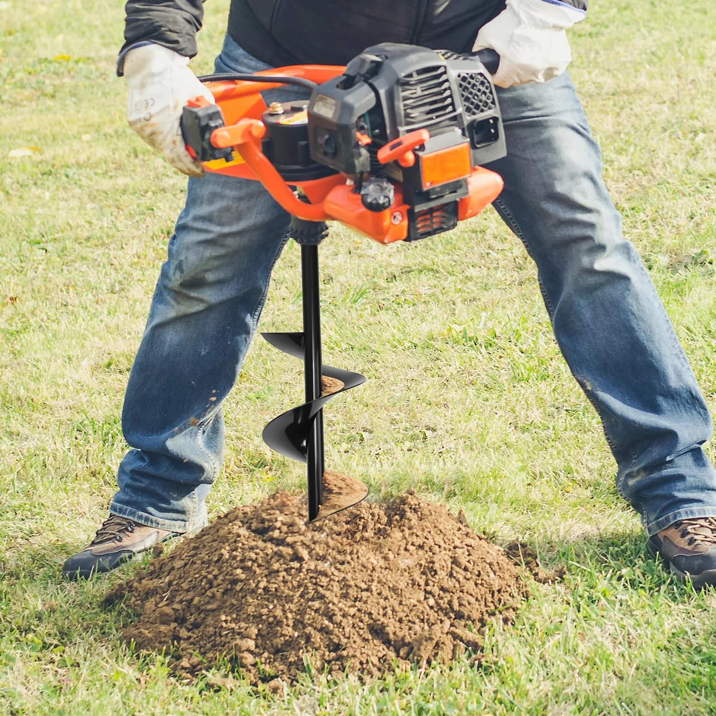 QWORK Taladro de Tierra ⌀ 150 mm Taladro Pilotes 80 cm para Perforar Agujeros Plantar Arboles
