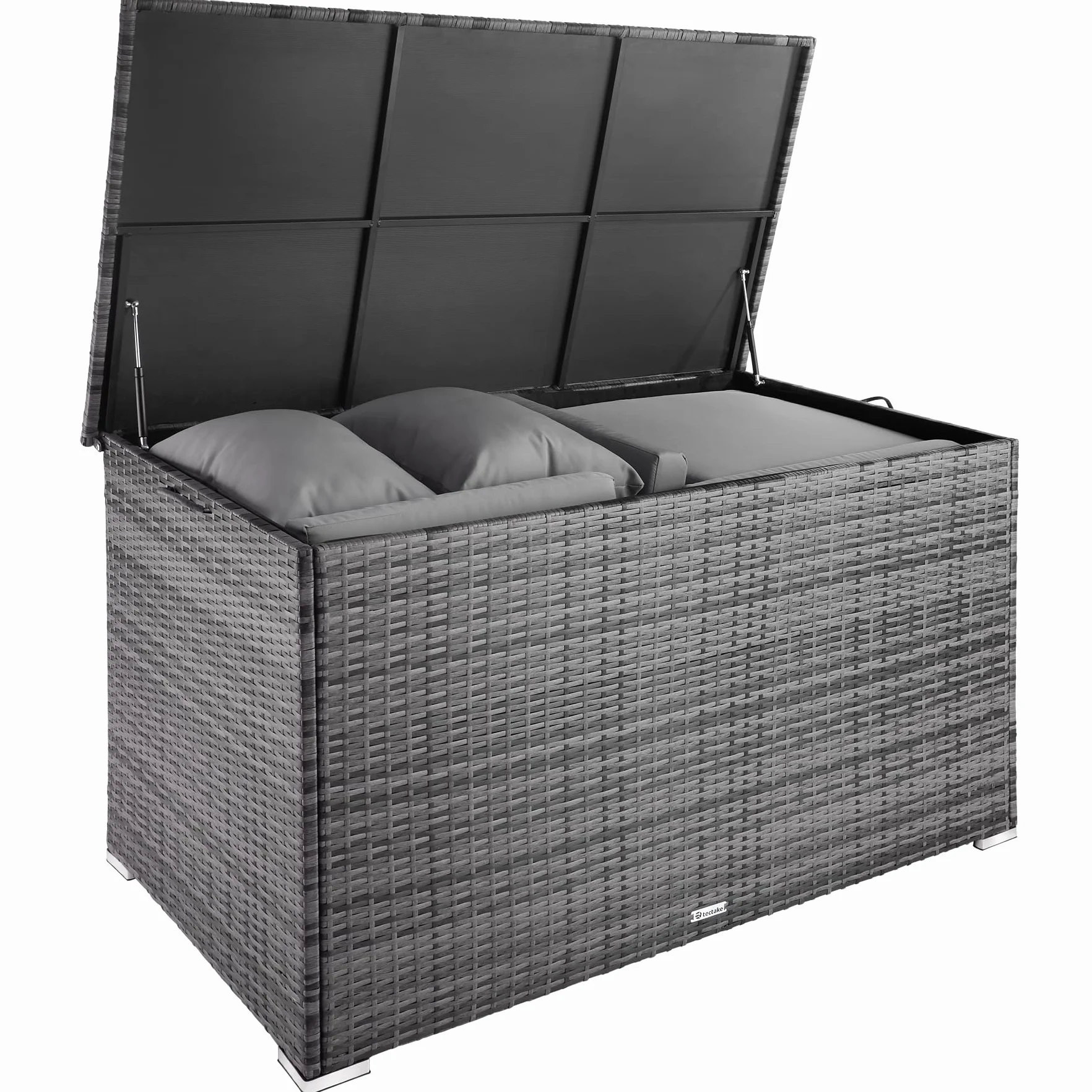 Tectake Baúl de Almacenaje Exterior 750 l, Arcón de Poli Ratán Resistente, Cofre para Jardín Terraza - Gris