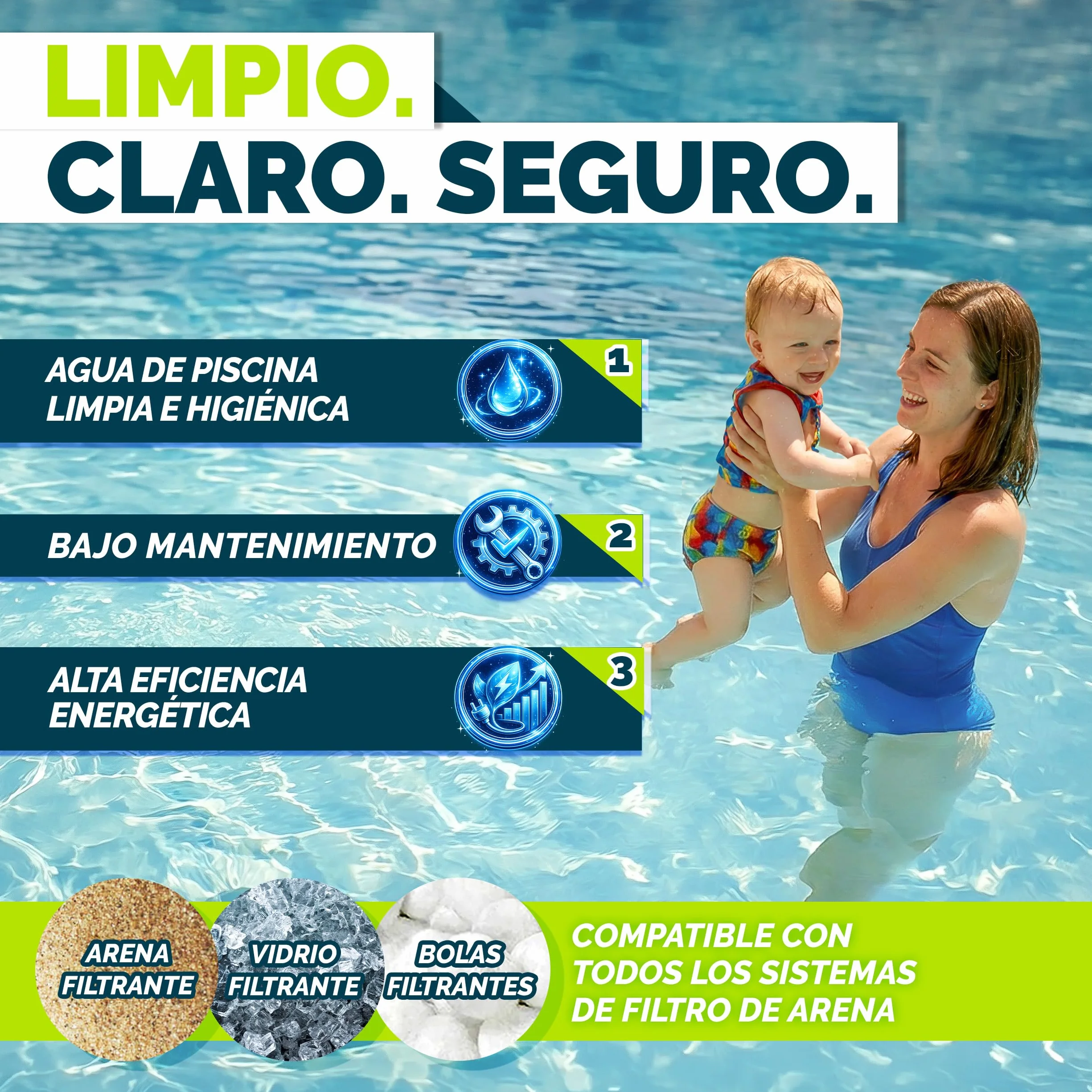 Tillvex Depuradora de Agua para Piscina 13.200L/h 40.000L Bomba de Filtro de Arena 7 Funciones Válvula