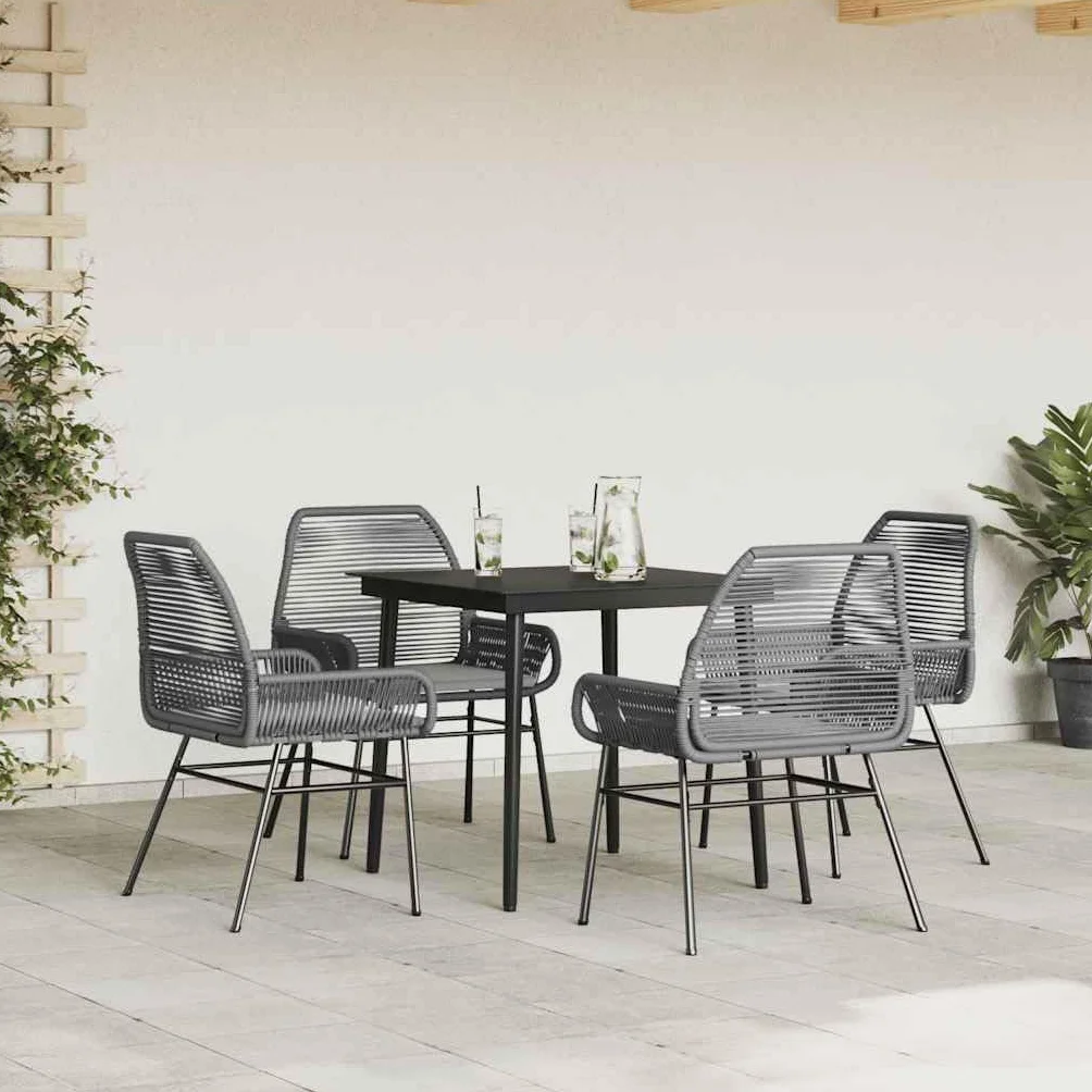 IKAYAA Mesa y 4 Sillas de Comedor Jardin Juego de Comedor de Exterior Mesa de Jardín con 4 Sillas Conjunto Jardin Exterior Ratán Sintético y Acero #2