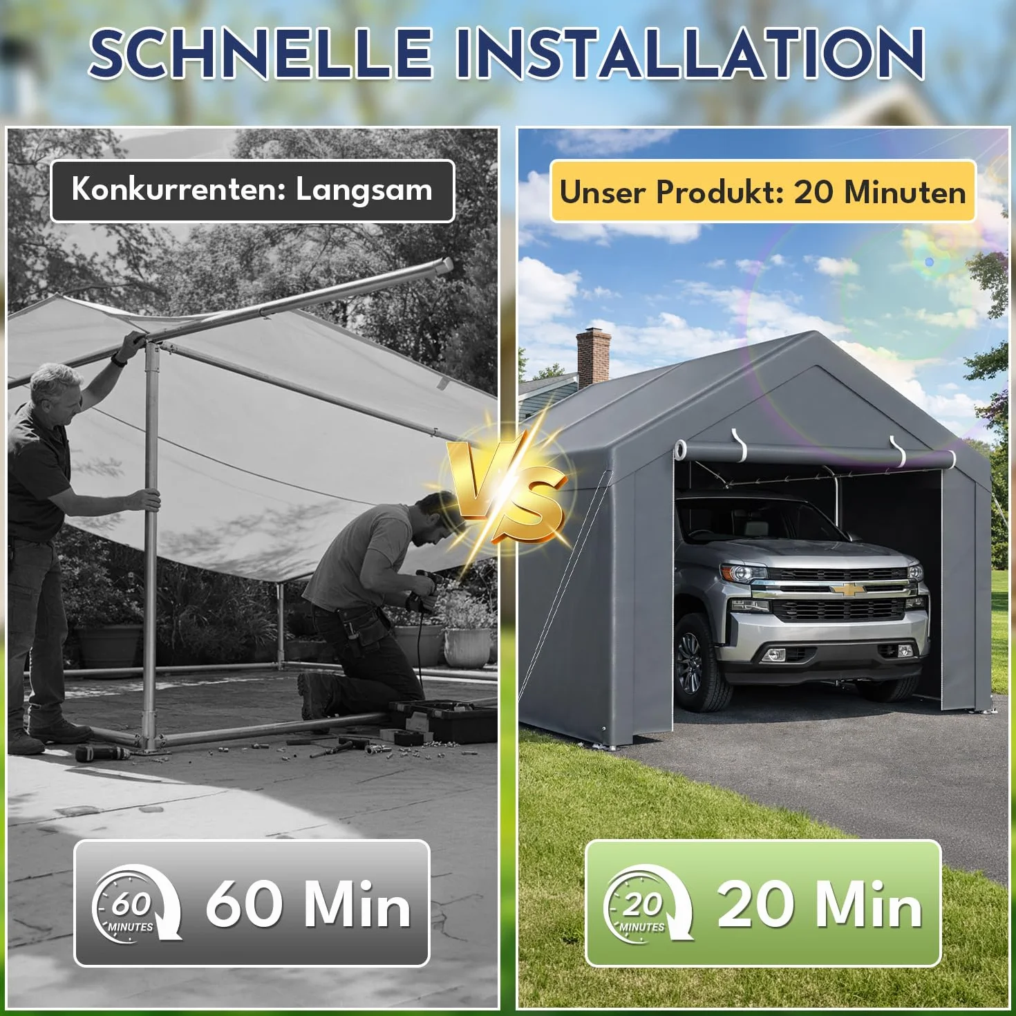 Carport 3x6 m Lona PE Resistente Intemperie UV Cobertizo Coche SUV Camión