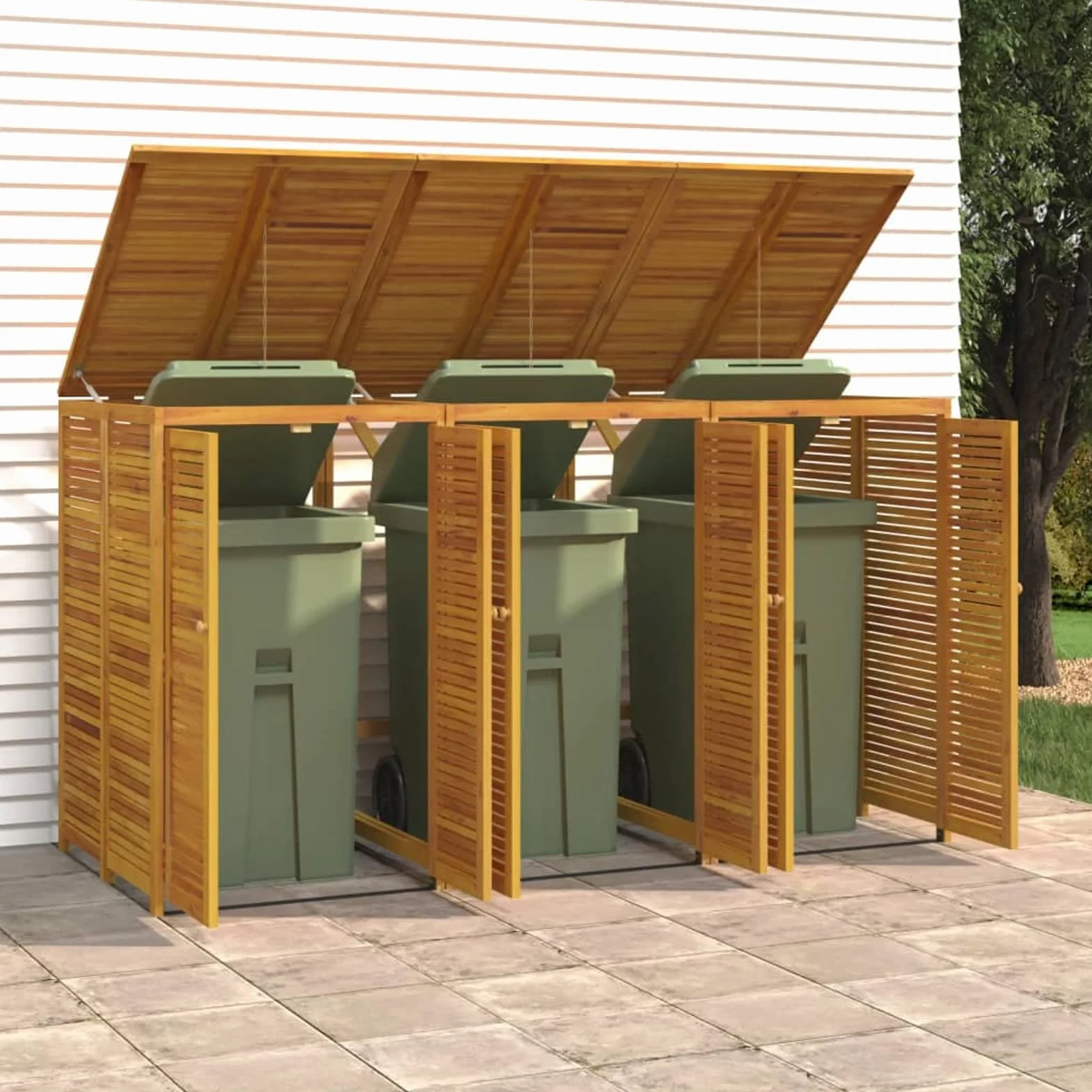 Cobertizo para Cubo de Basura de Madera Maciza de Acacia 210 x 89 x 117 cm Exterior Jardín