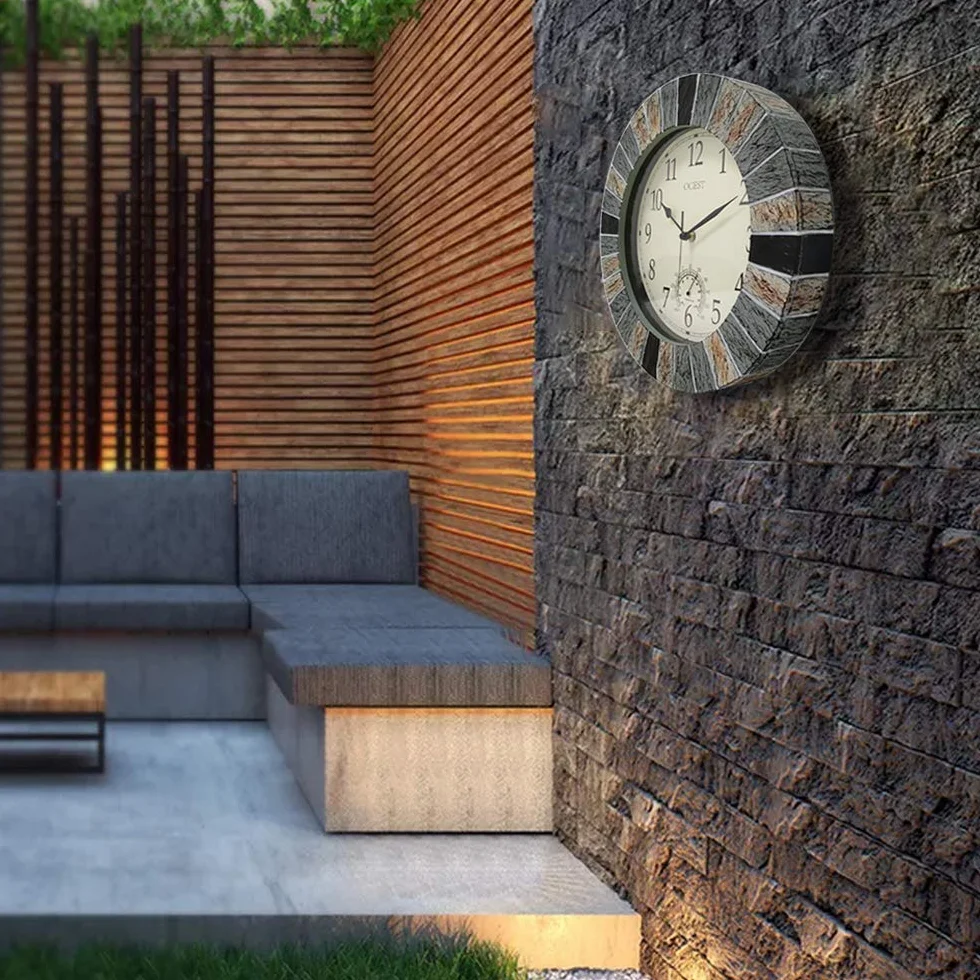 OCEST Reloj de jardín 33 cm resistente al agua Reloj de pared grande retro con termómetro a pilas sin tictac