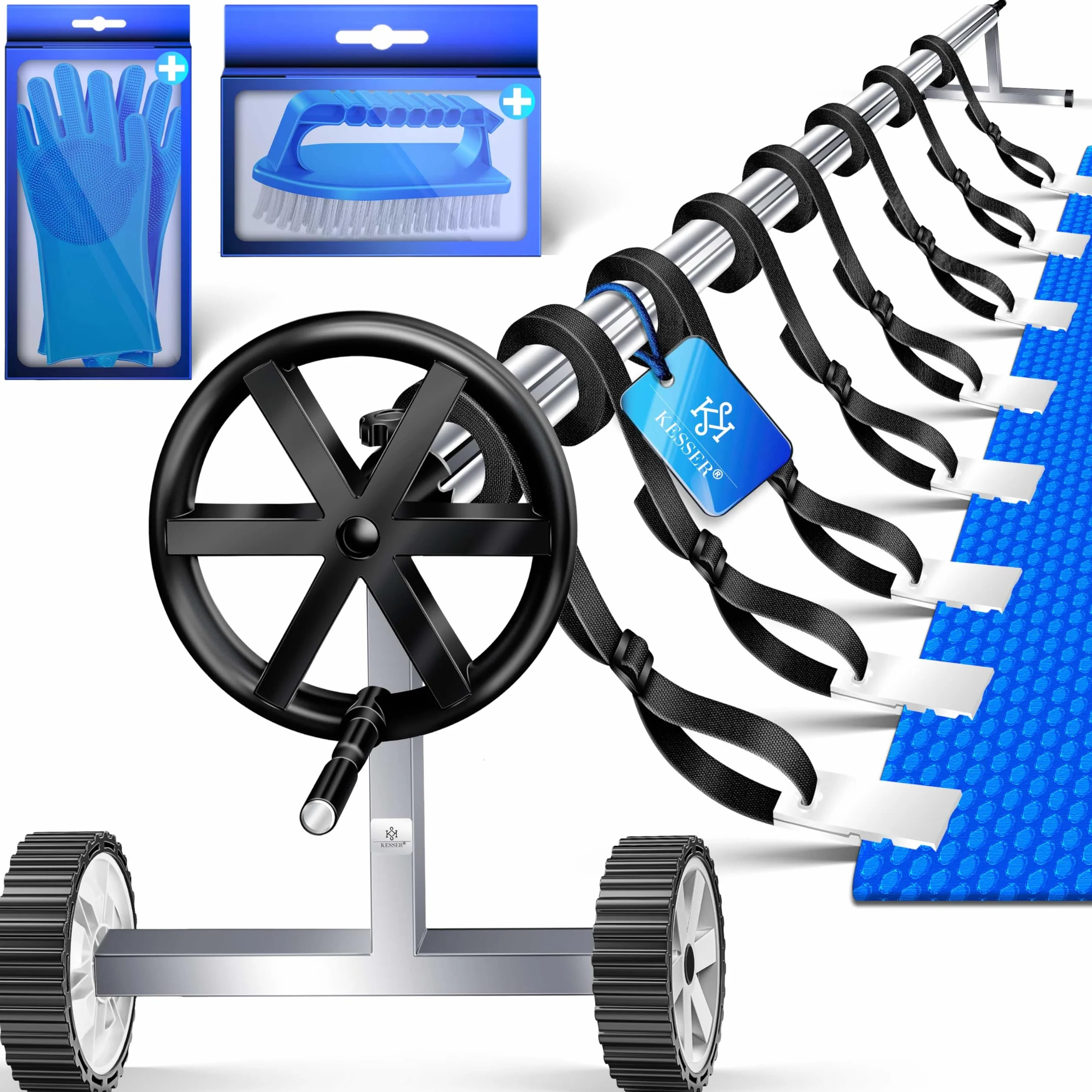 KESSER Enrollador de Piscina Premium 3-5,70 m con Ruedas para Lona Solar