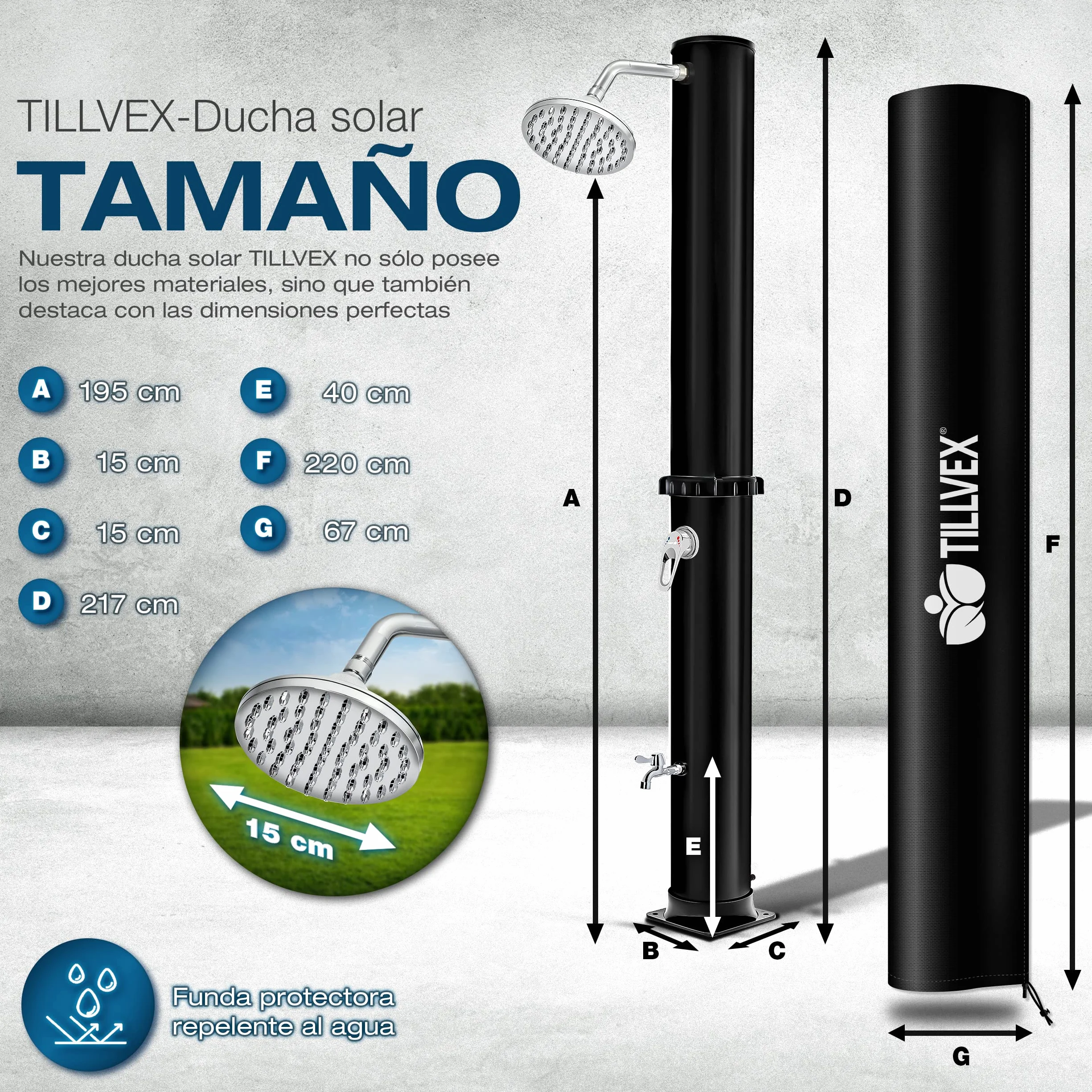 Tillvex Ducha de Jardín 20 litros Solar con Agua Caliente Cubierta Protectora