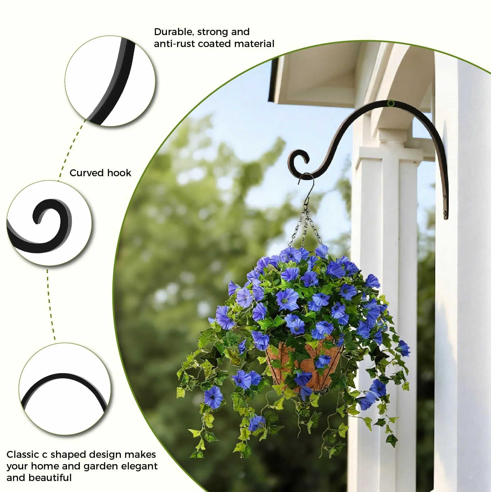 Bamworld Soportes para Plantas Colgantes 2 Unidades, 20 cm, Ganchos Techo, Negro
