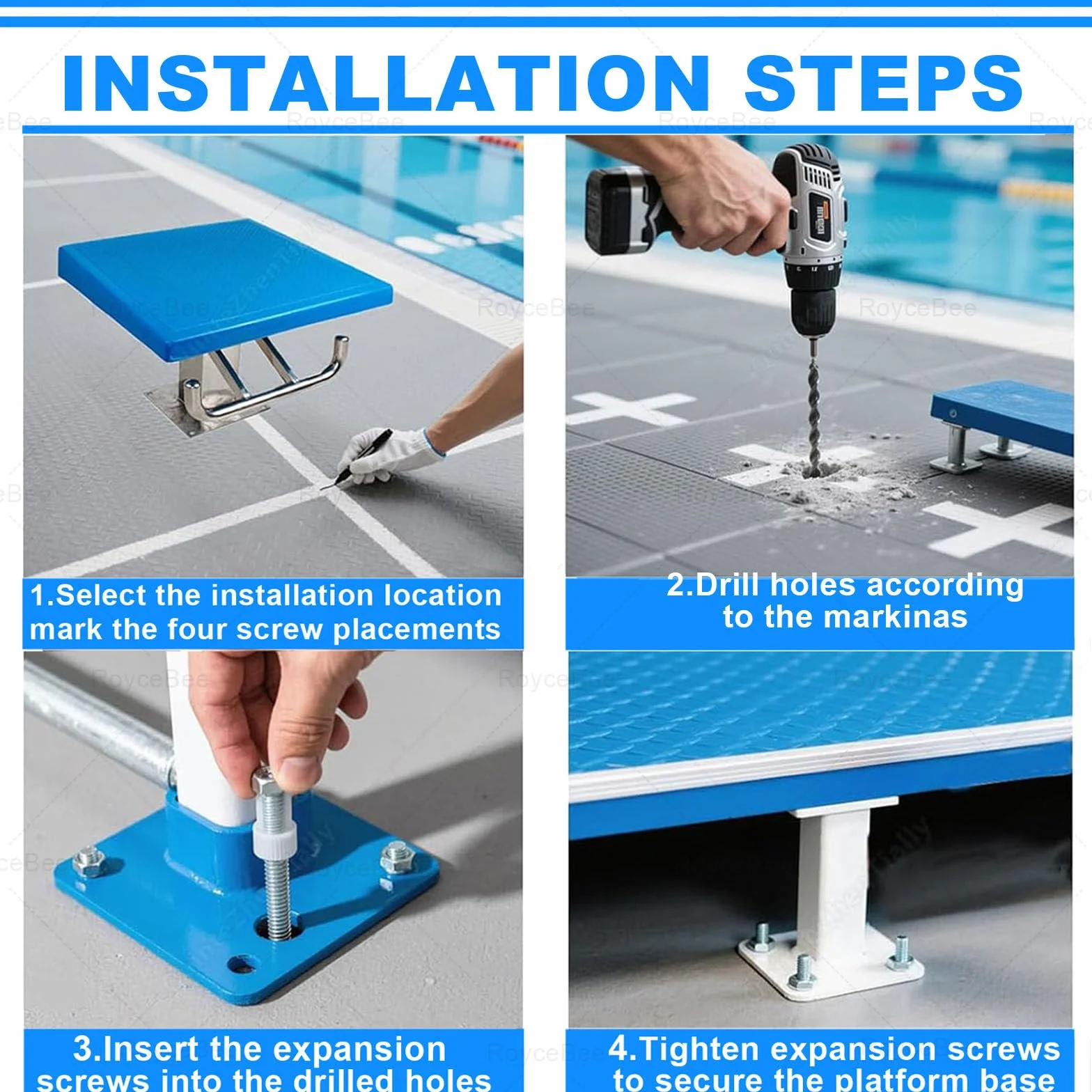 Trampolín de Competición para Piscina, Bloque de Salida con Superficie Antideslizante y Acero Inoxidable, 200kg