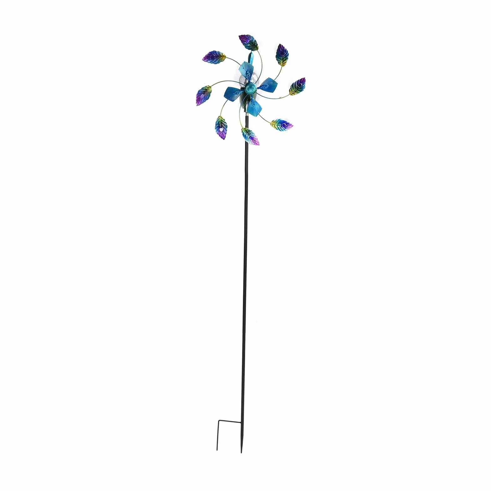 Wakects Molino de Viento de Hierro Forjado, Molino de Viento, Hilanderos de para Exteriores, 66,9 X 16,5 Pulgadas, Luz Que Cambia de Color, Bola de Vidrio, Cuchillas Giratorias Dobles para Jardín,