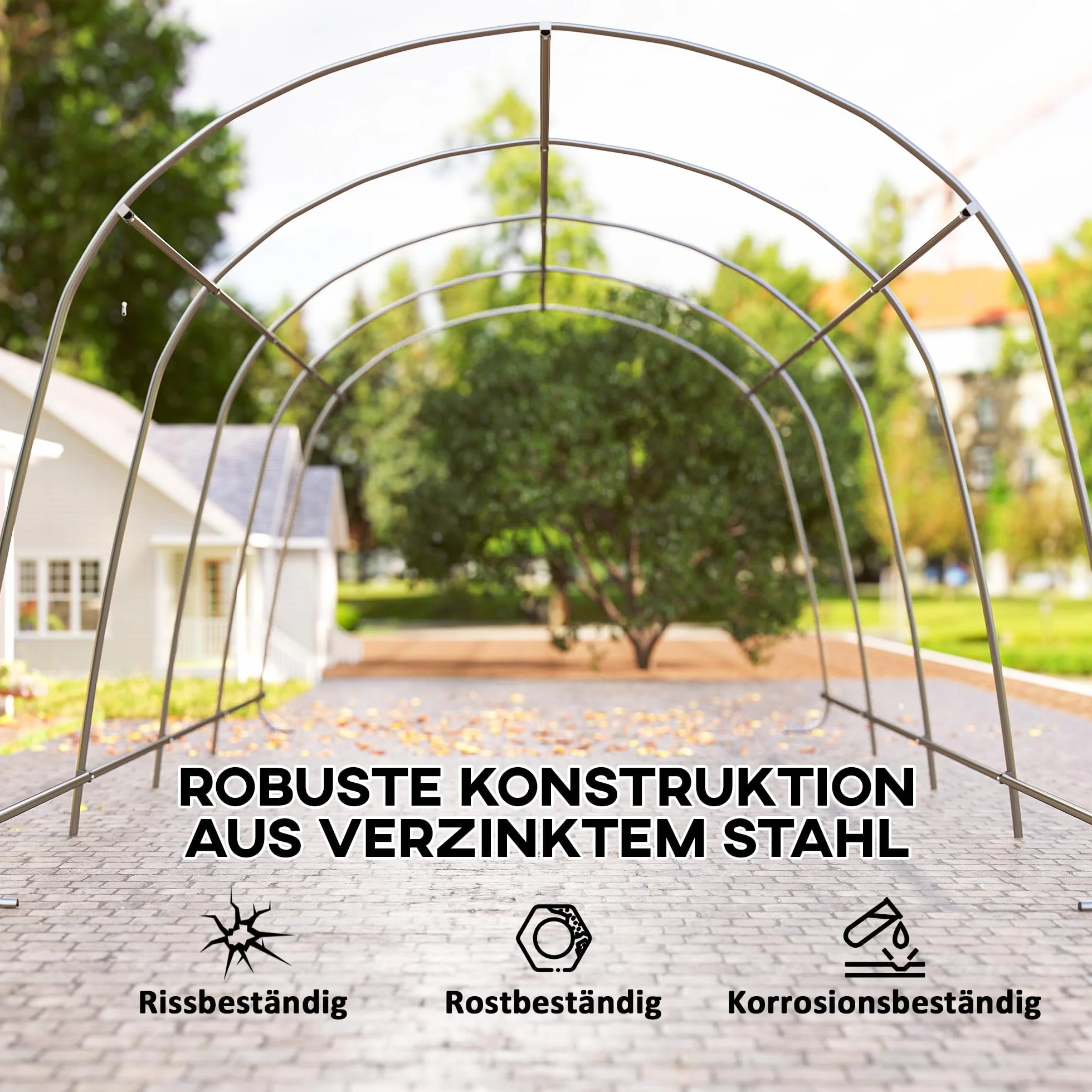 Outsunny Carport impermeable 3x6 m con paredes laterales extraíbles puerta enrollable techo arqueado UPF50+