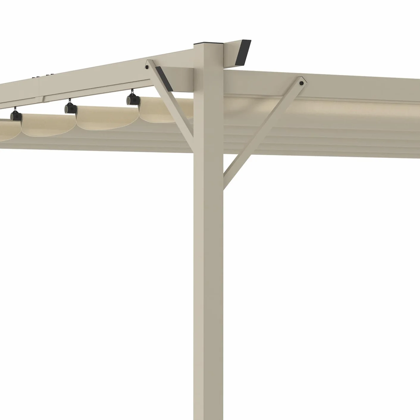 Pérgola retráctil techo 4 patas 3x4 m cenador efecto madera y lienzo beige