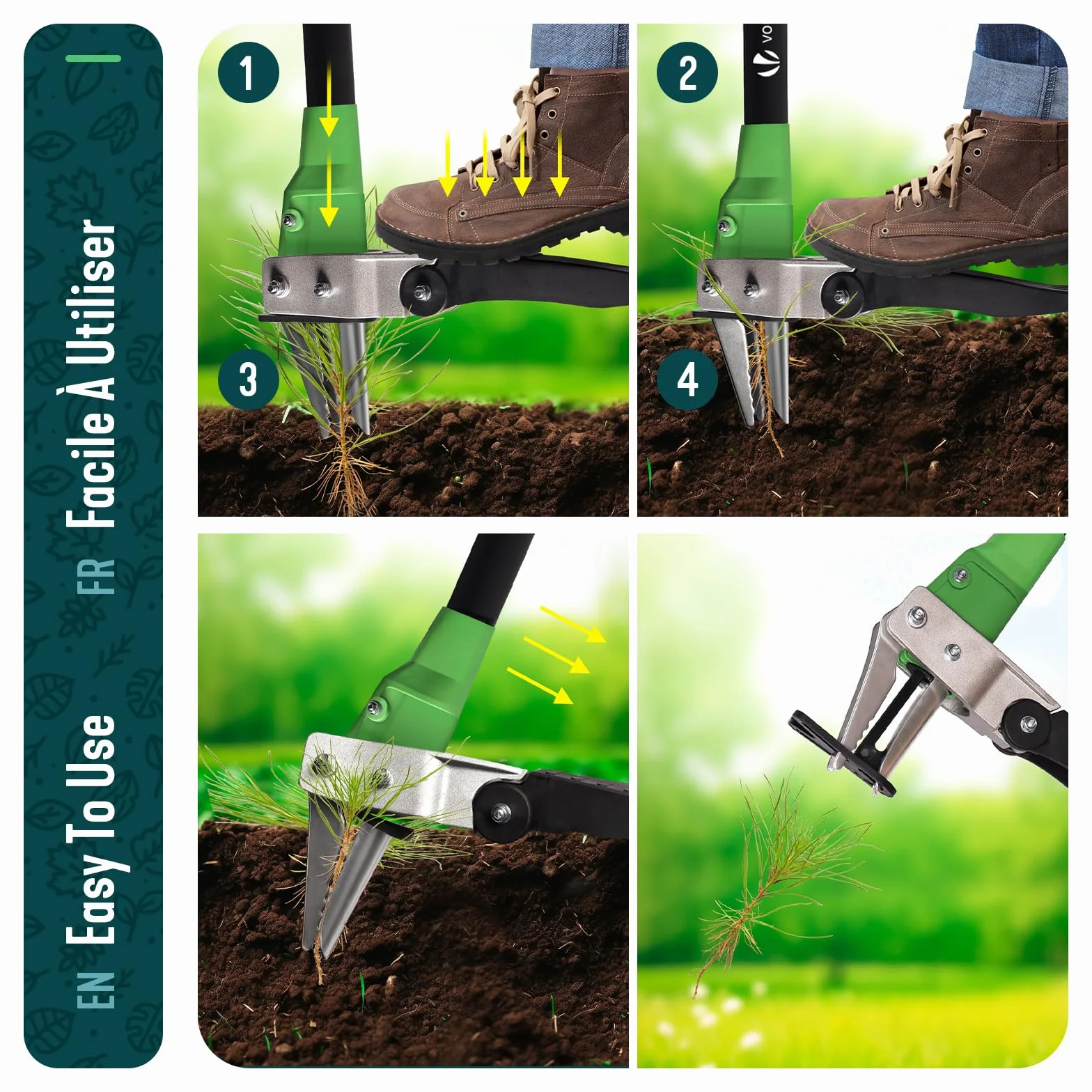 VOUNOT Extractor de Malezas de Jardín con Garras de Acero Inoxidable y Pedal, 100cm