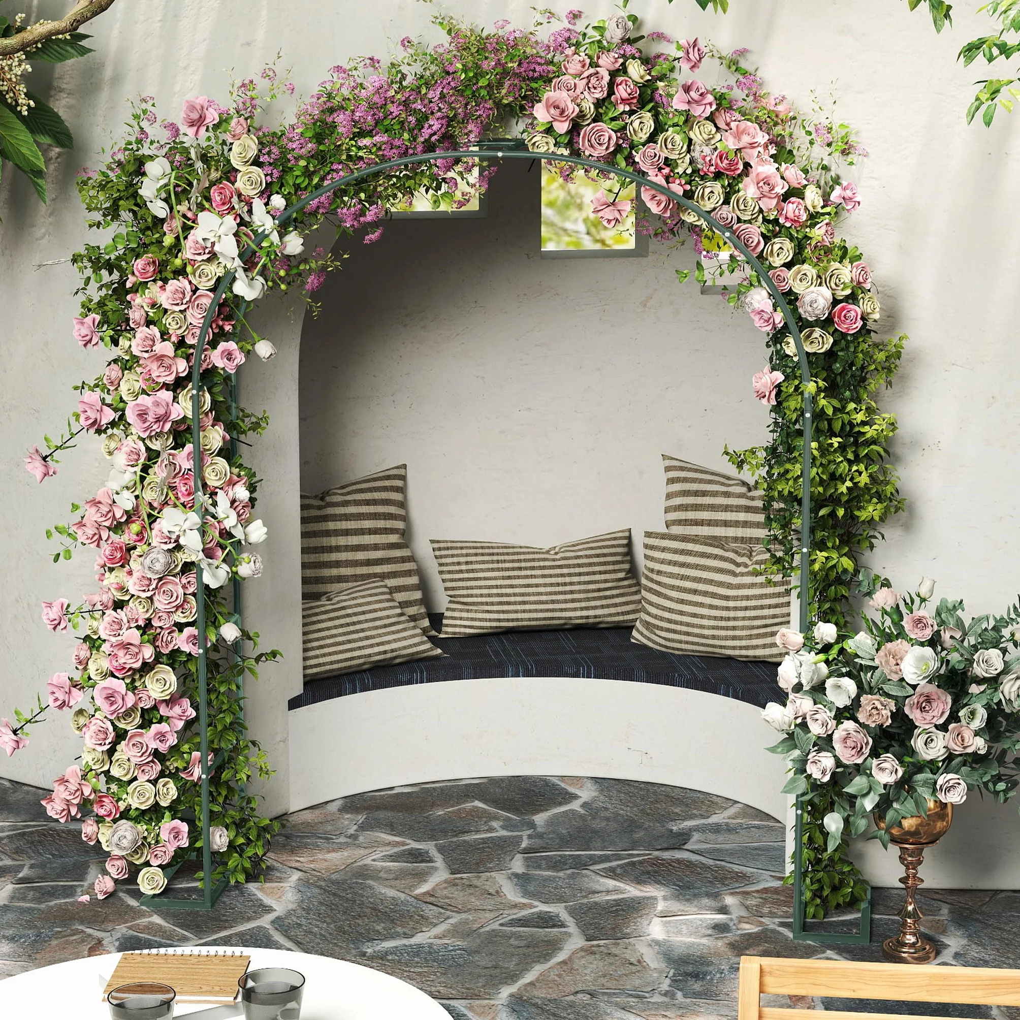 FIVMEN Arco para rosas de metal 240 x 192 x 38 cm resistente a la intemperie verde