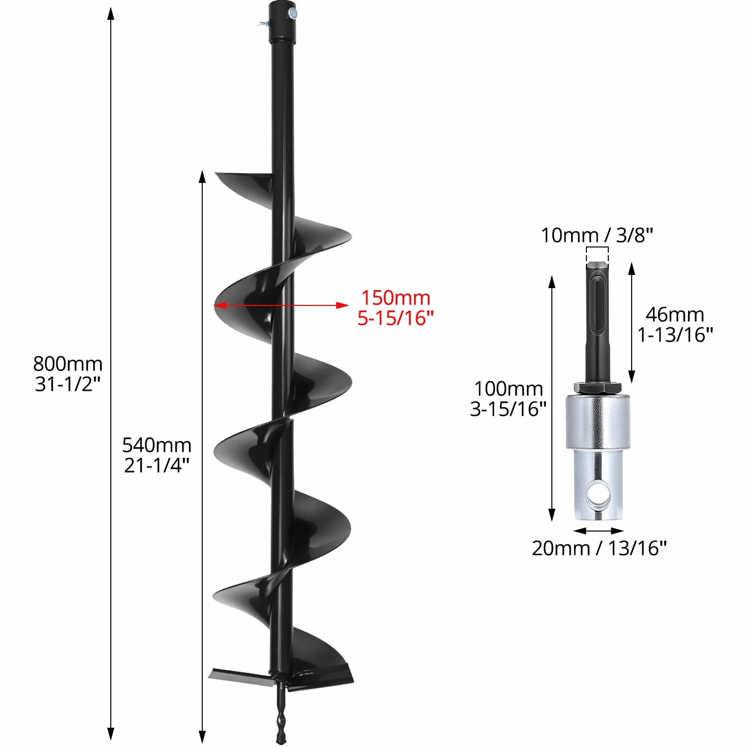 QWORK Taladro de Tierra ⌀ 150 mm Taladro Pilotes 80 cm para Perforar Agujeros Plantar Arboles